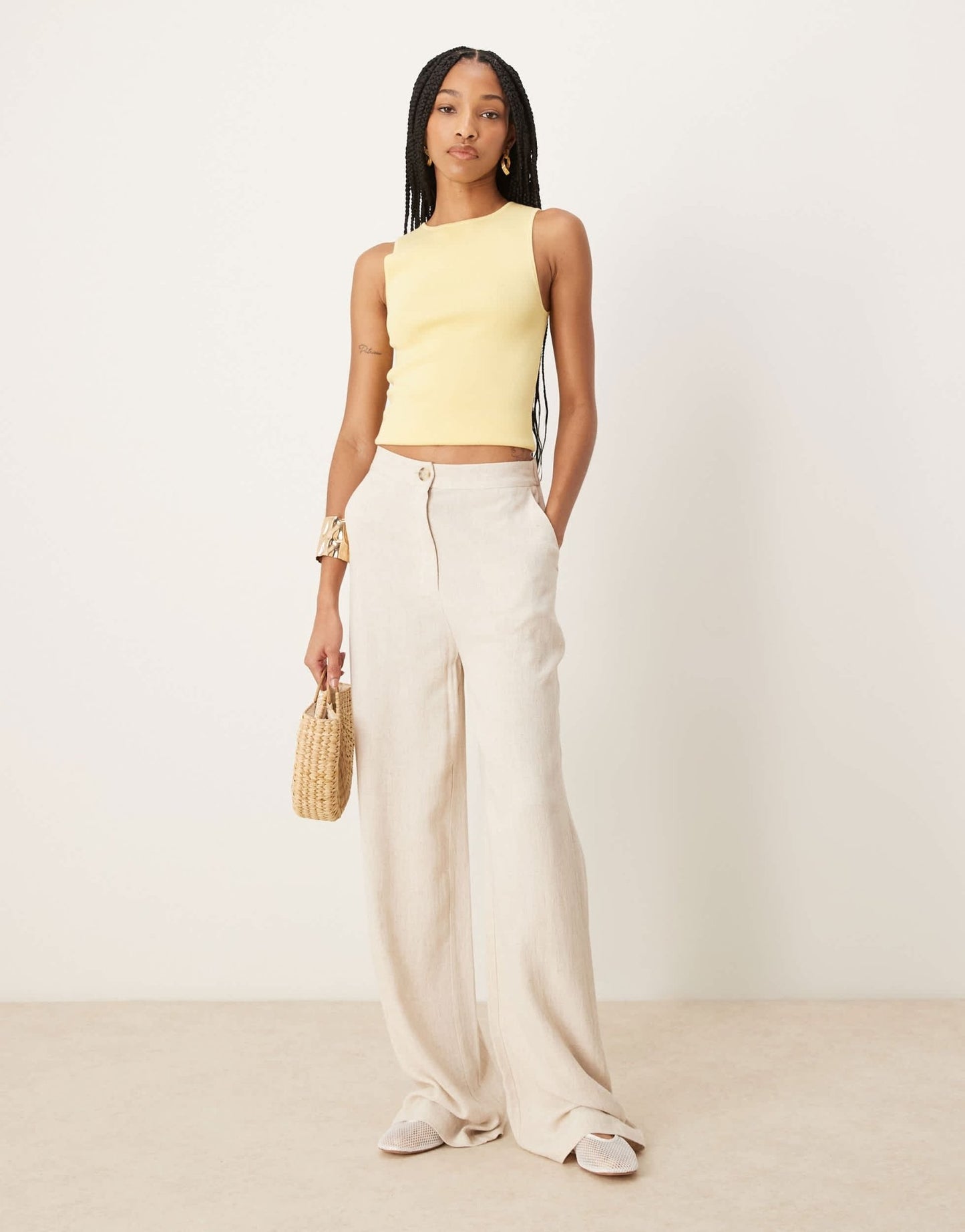 ASOS DESIGN Tall relaxed straight leg trousers with linen in stone - ASOS Sample Sale