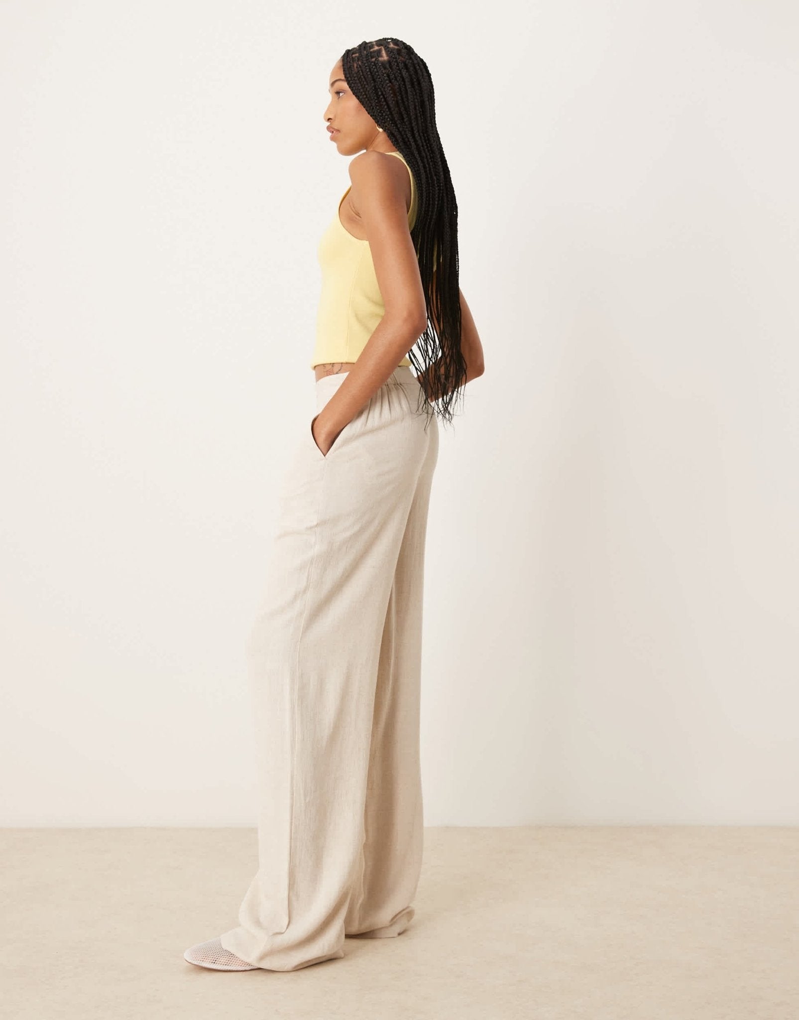 ASOS DESIGN Tall relaxed straight leg trousers with linen in stone - ASOS Sample Sale