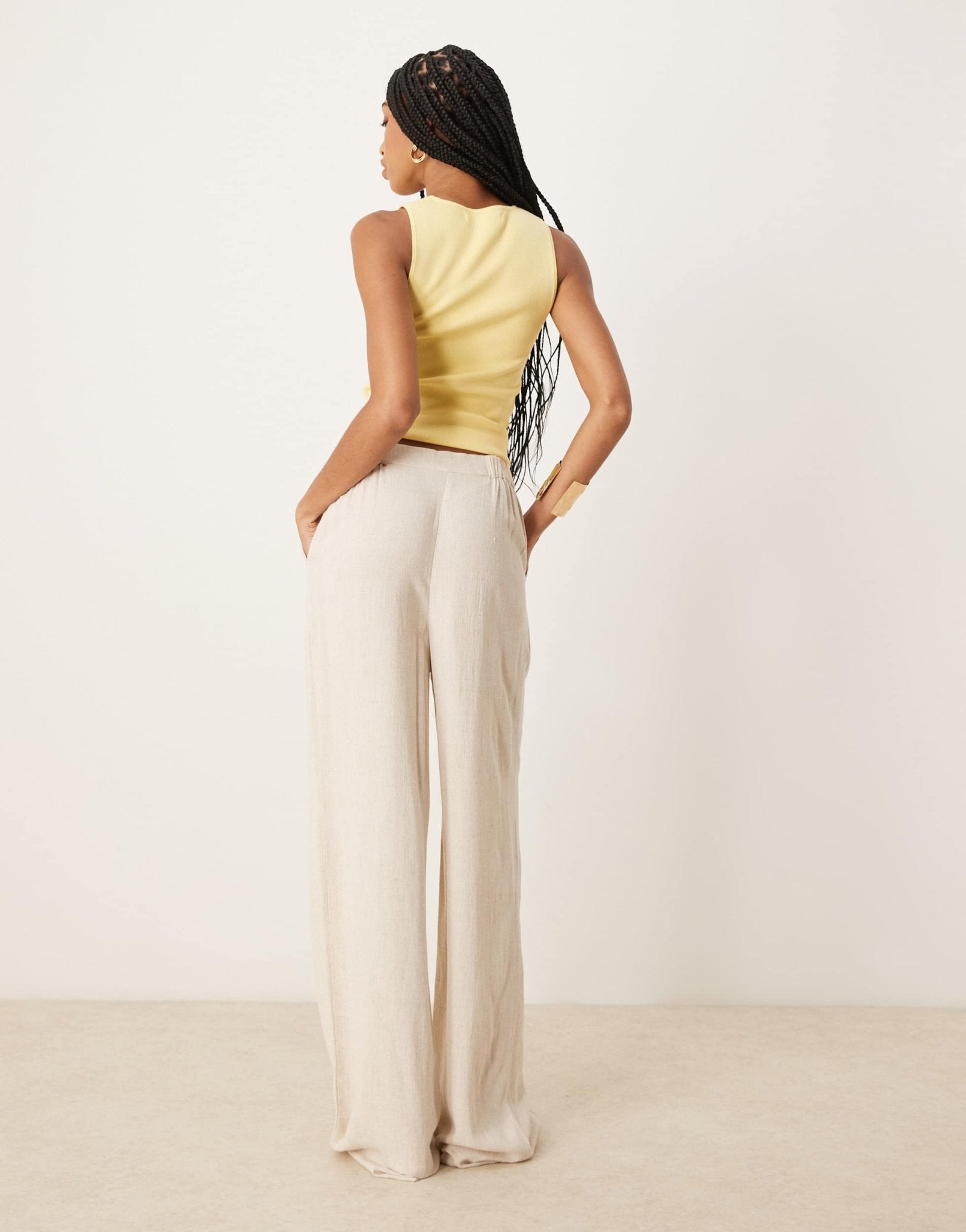 ASOS DESIGN Tall relaxed straight leg trousers with linen in stone - ASOS Sample Sale
