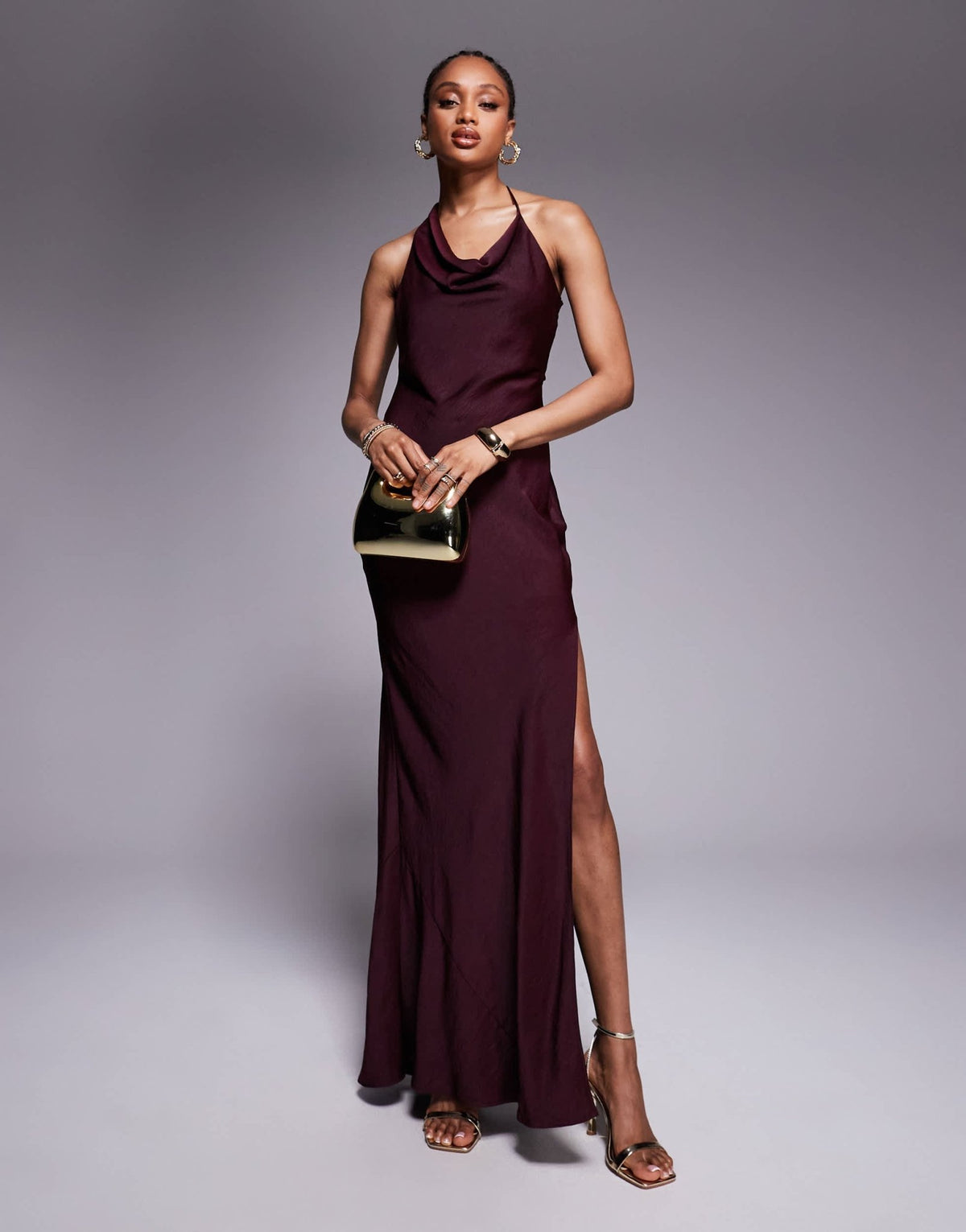 ASOS DESIGN Tall satin asymmetric strap midaxi dress with split in dark cherry - ASOS Sample Sale