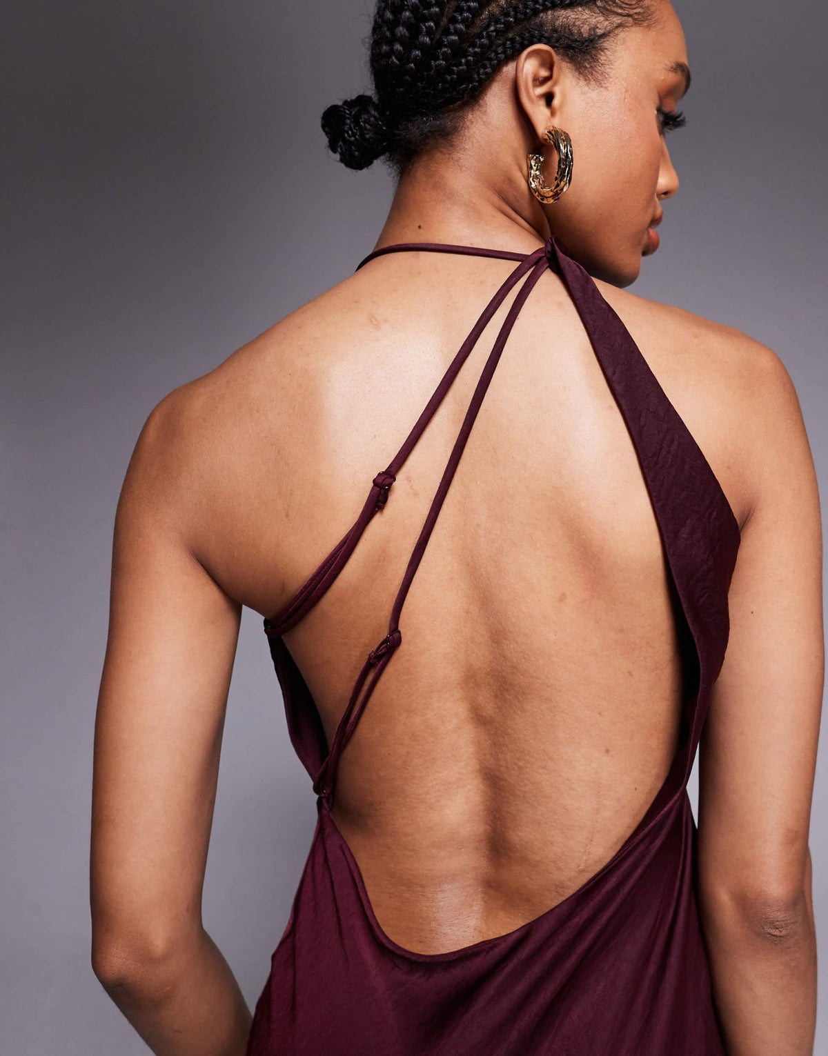 ASOS DESIGN Tall satin asymmetric strap midaxi dress with split in dark cherry - ASOS Sample Sale