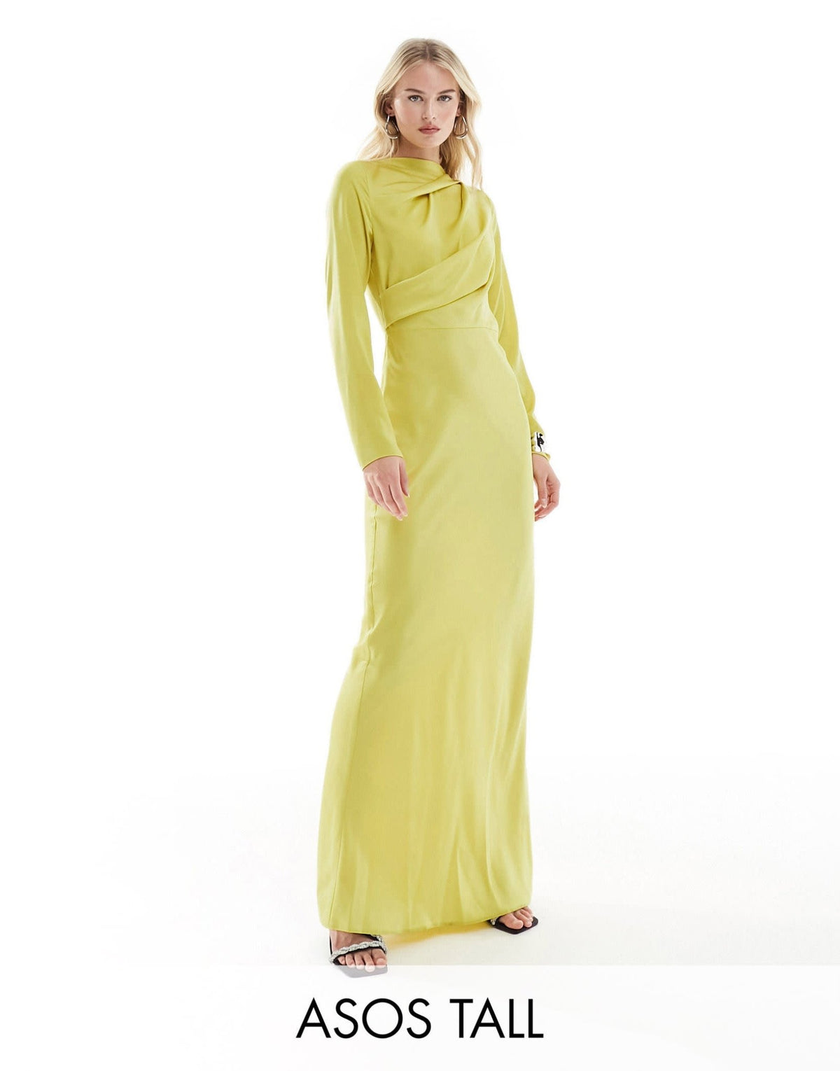 ASOS DESIGN Tall satin maxi dress with drape bodice detail in chartreuse - ASOS Sample Sale