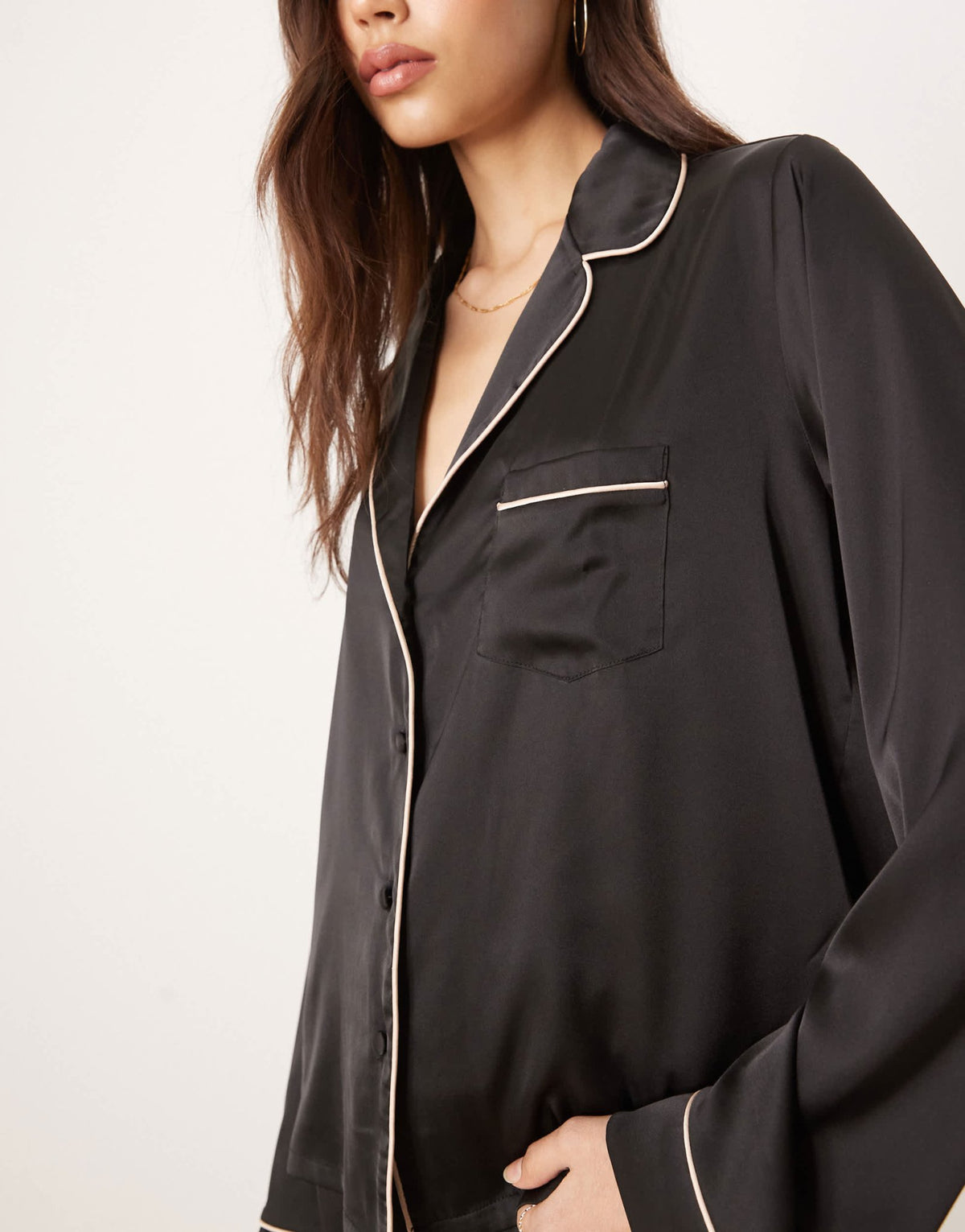 ASOS DESIGN Tall satin shirt & trouser pyjama set in black - ASOS Sample Sale