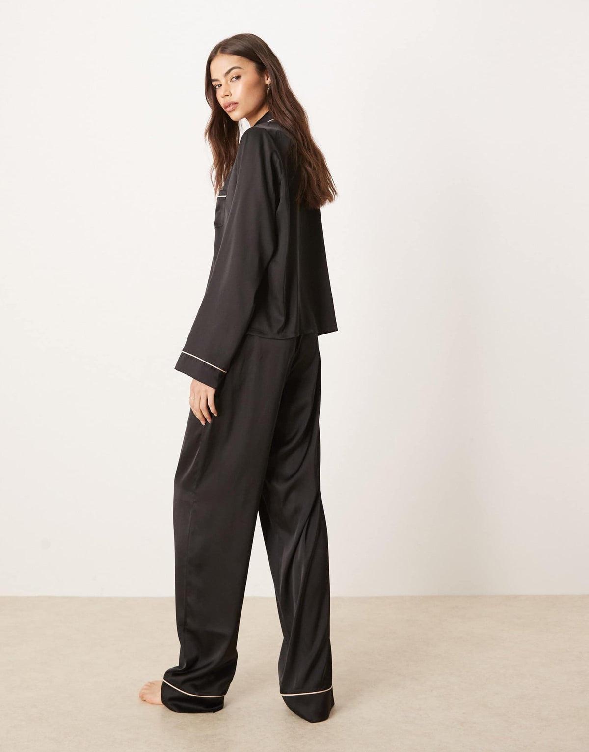 ASOS DESIGN Tall satin shirt & trouser pyjama set in black - ASOS Sample Sale