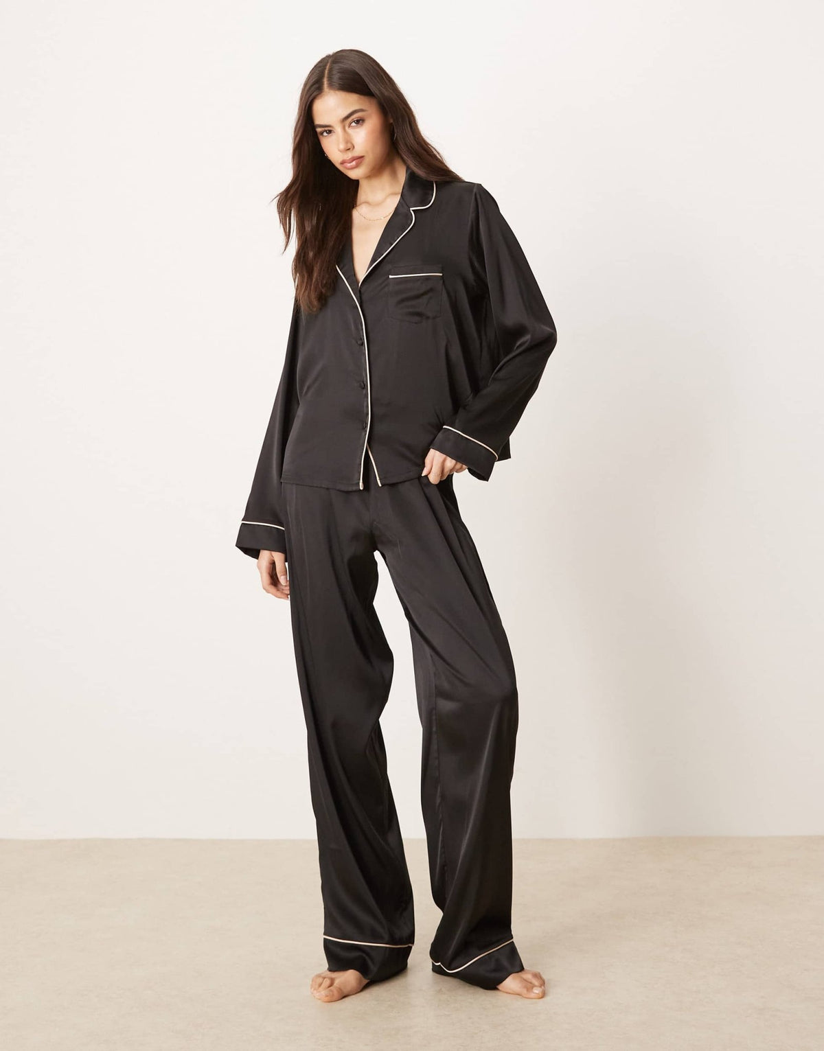 ASOS DESIGN Tall satin shirt & trouser pyjama set in black - ASOS Sample Sale