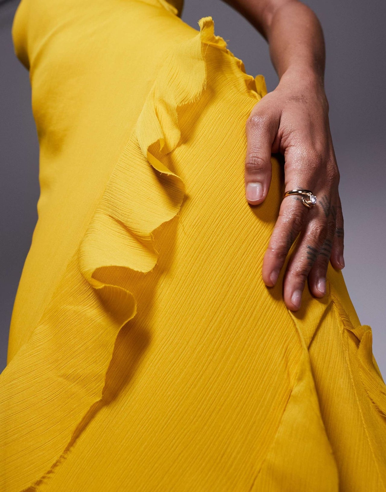 ASOS DESIGN Tall scoop neck maxi dress with ruffle skirt and cut out back in mustard - ASOS Sample Sale