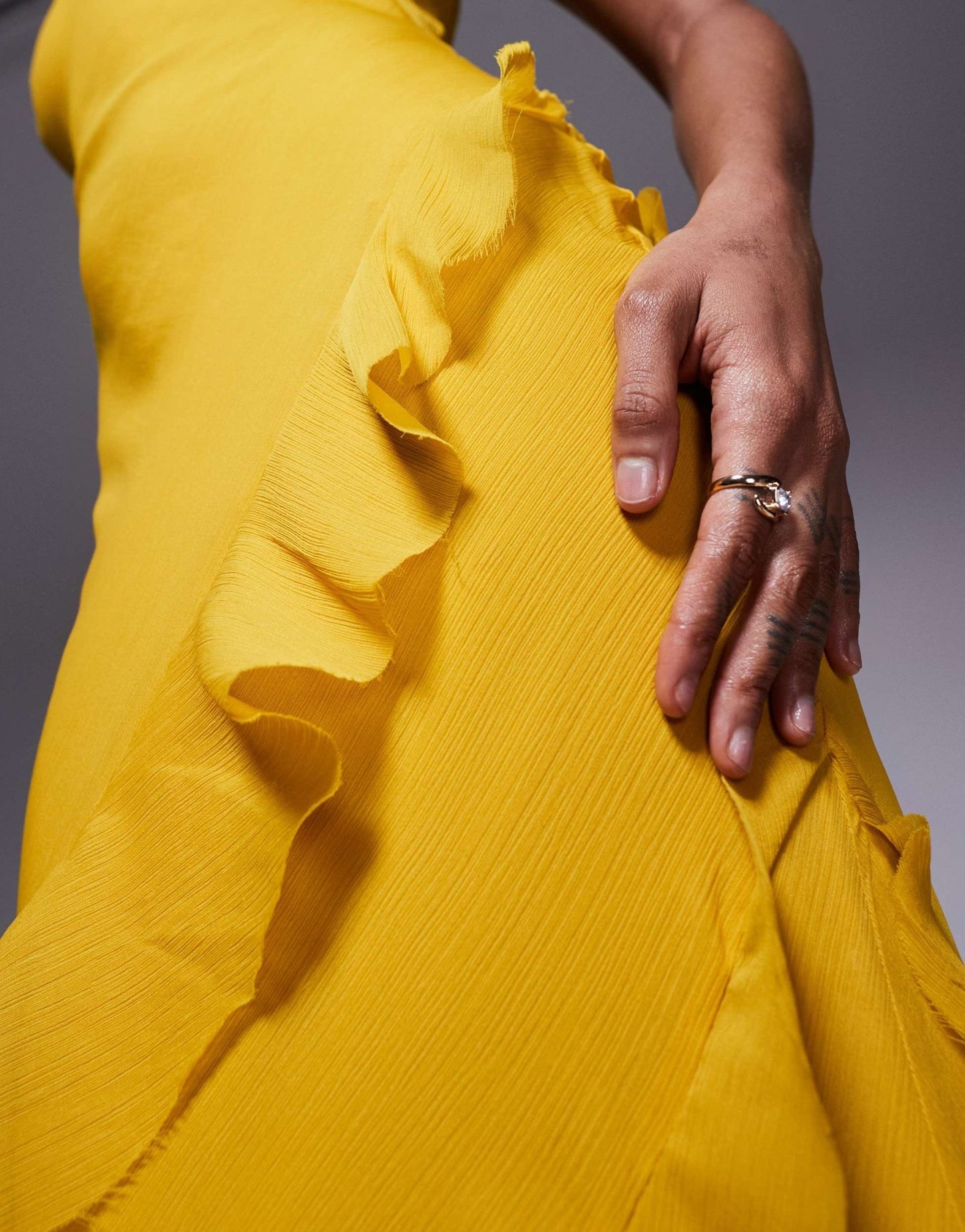 ASOS DESIGN Tall scoop neck maxi dress with ruffle skirt and cut out back in mustard - ASOS Sample Sale