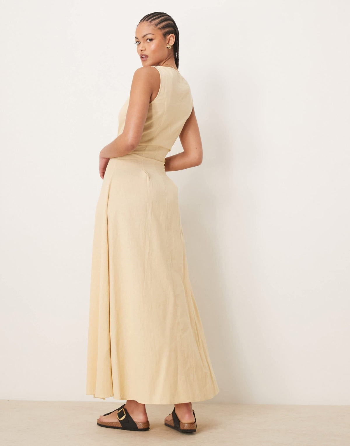ASOS DESIGN Tall slash neck button down waistcoat maxi dress in straw - ASOS Sample Sale