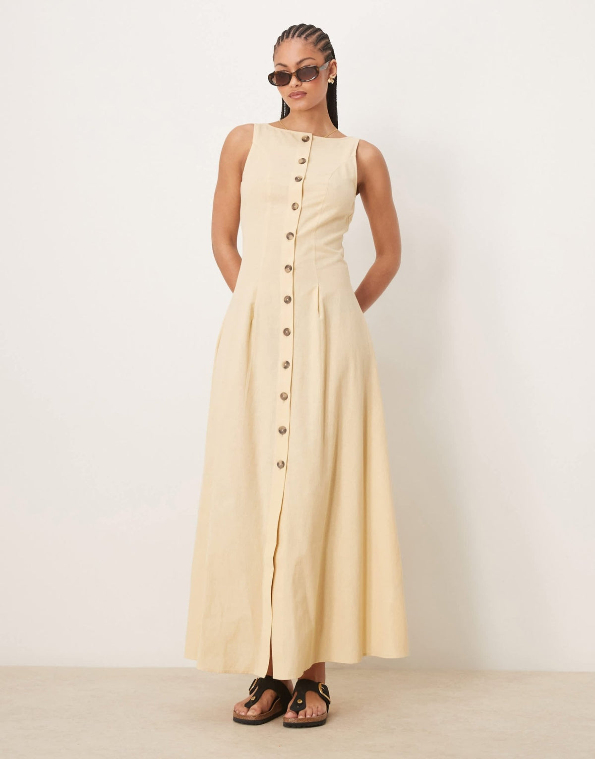 ASOS DESIGN Tall slash neck button down waistcoat maxi dress in straw - ASOS Sample Sale