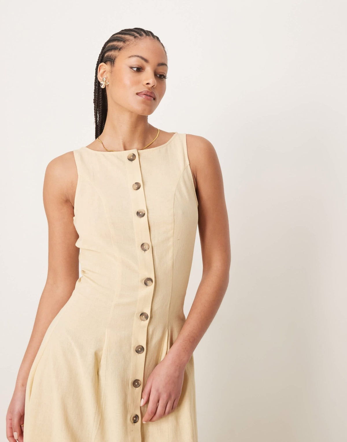 ASOS DESIGN Tall slash neck button down waistcoat maxi dress in straw - ASOS Sample Sale