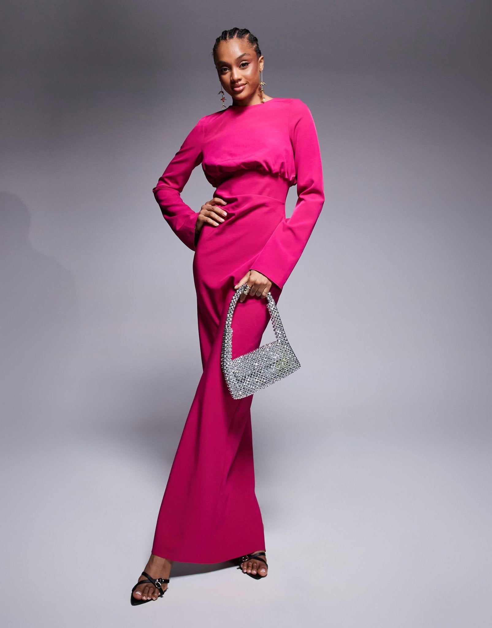ASOS DESIGN Tall structured long sleeve maxi dress with ruched bust in pink - ASOS Sample Sale