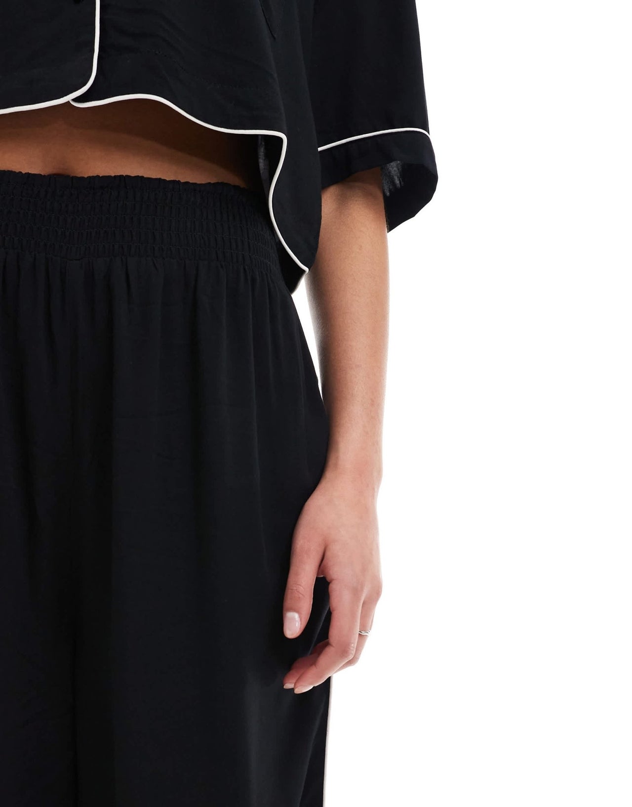 ASOS DESIGN Tall super soft slinky wide leg pyjama trouser in black with contrast binding - ASOS Sample Sale