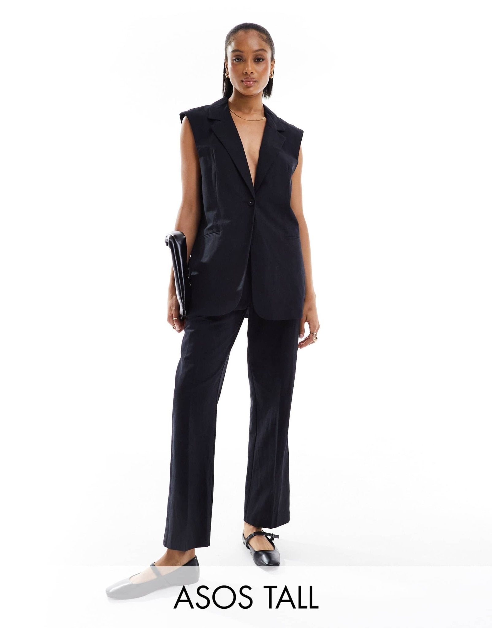 ASOS DESIGN Tall tailored belted trouser with linen in black - ASOS Sample Sale