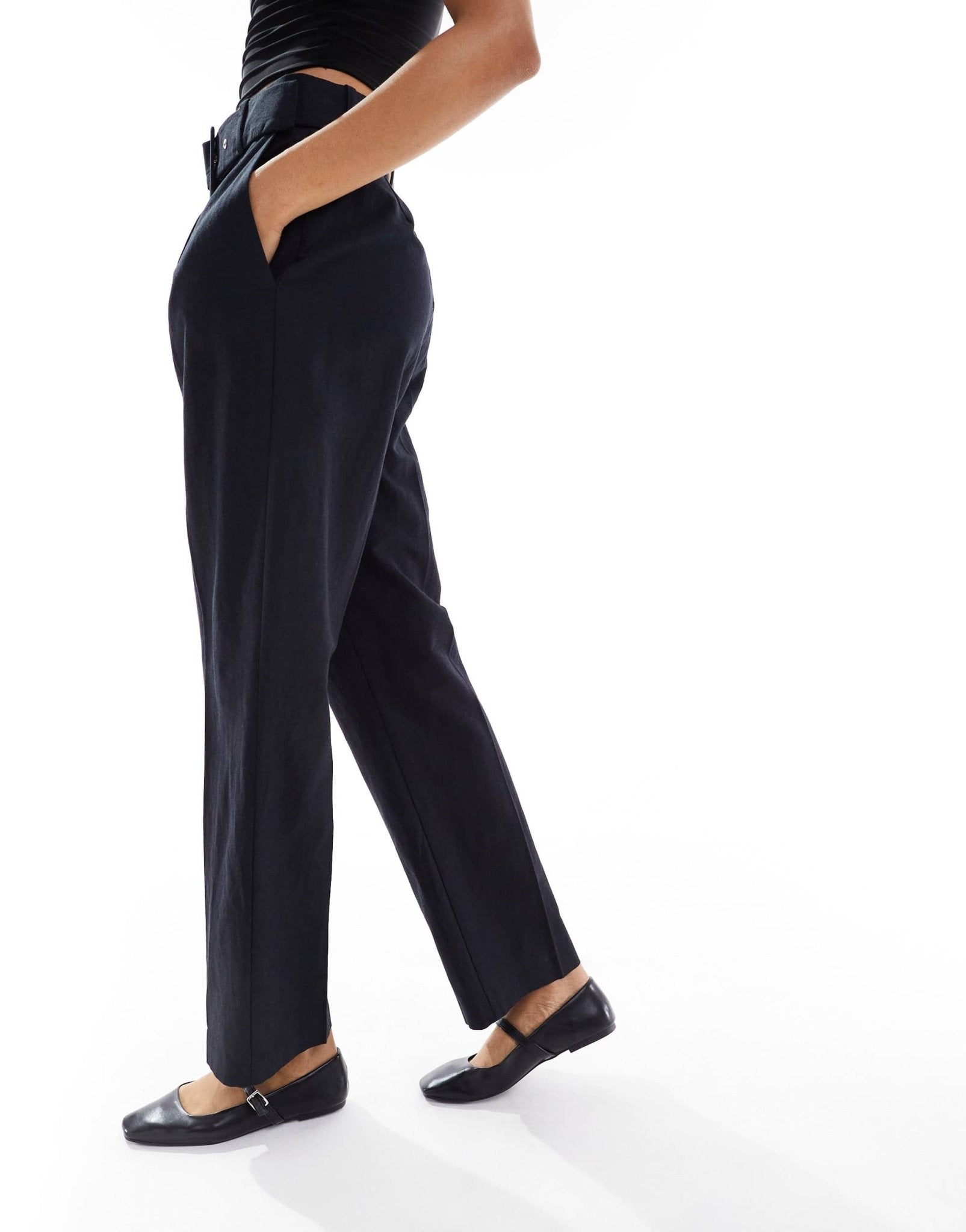 ASOS DESIGN Tall tailored belted trouser with linen in black - ASOS Sample Sale