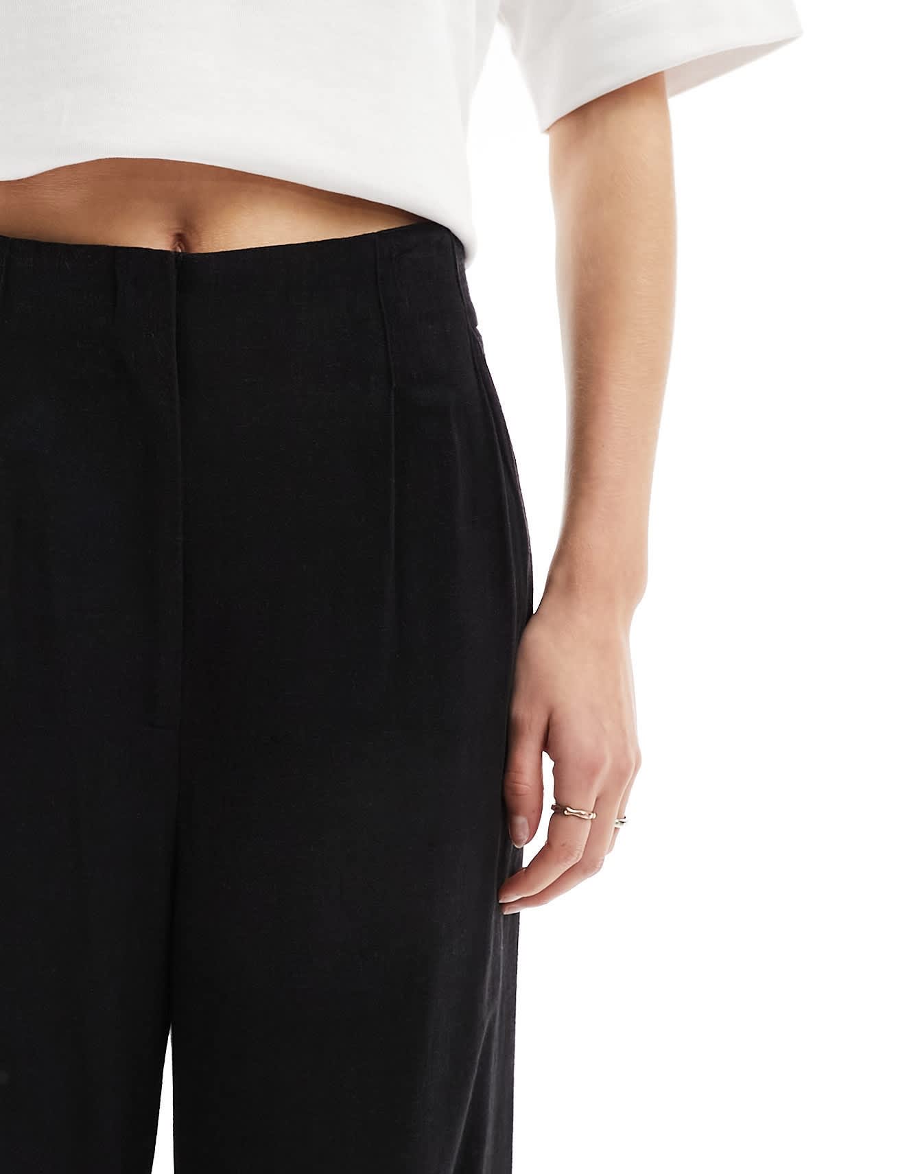 ASOS DESIGN Tall tailored high waist seam detail wide leg linen trousers in black - ASOS Sample Sale