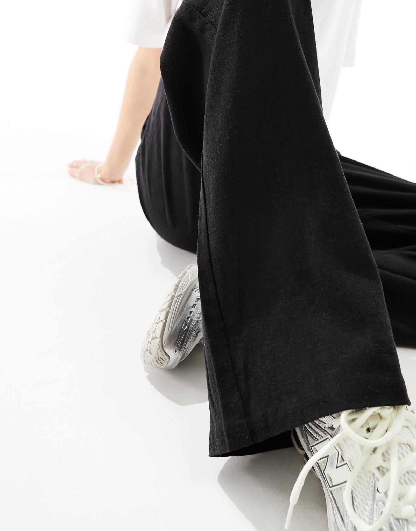 ASOS DESIGN Tall tailored high waist seam detail wide leg linen trousers in black - ASOS Sample Sale
