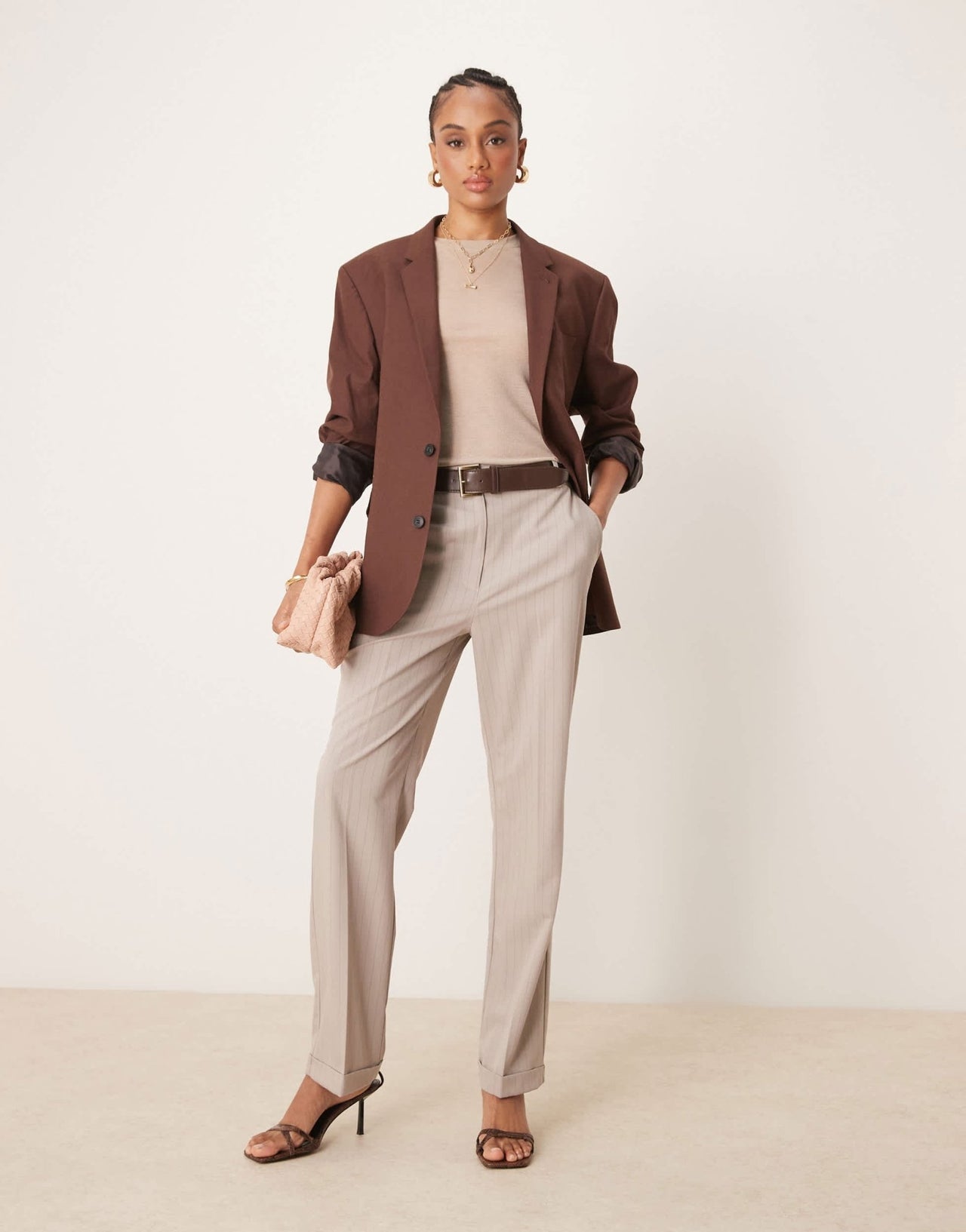 ASOS DESIGN Tall tailored slim straight trousers with belt in mink stripe - ASOS Sample Sale