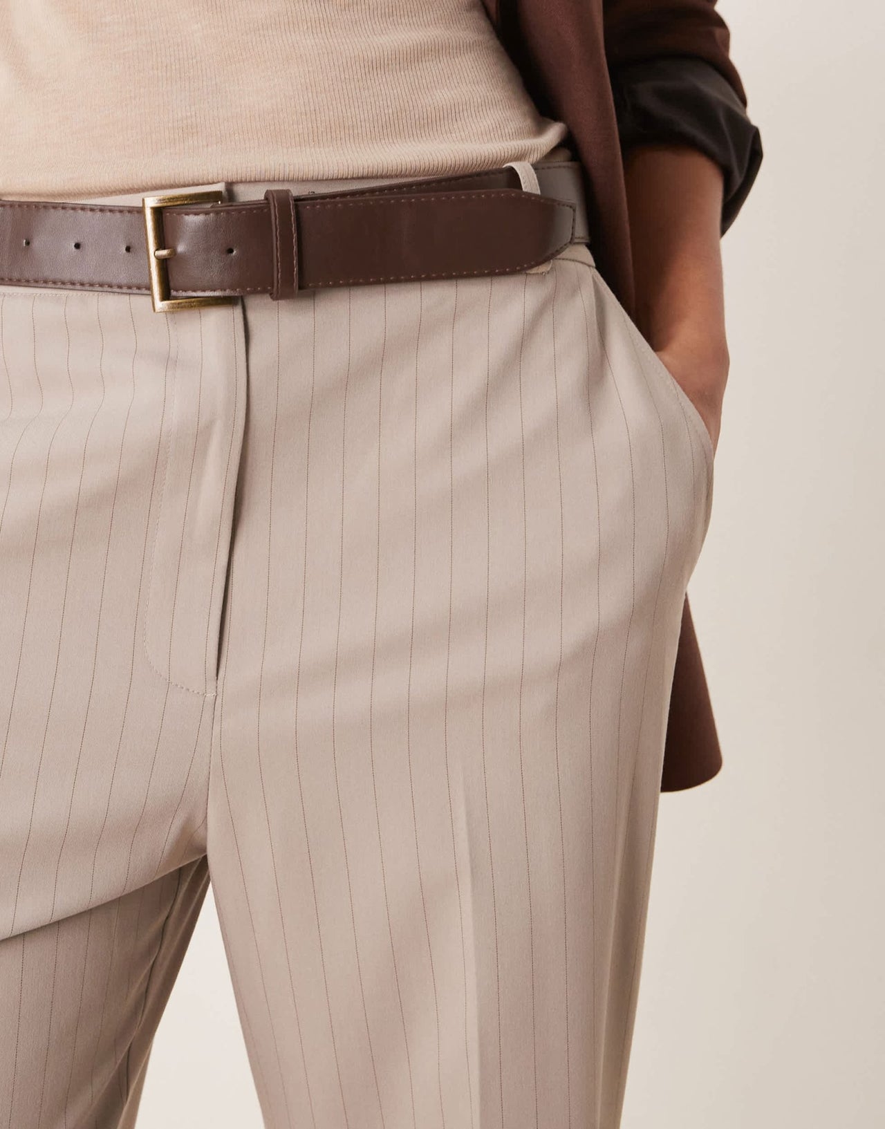 ASOS DESIGN Tall tailored slim straight trousers with belt in mink stripe - ASOS Sample Sale