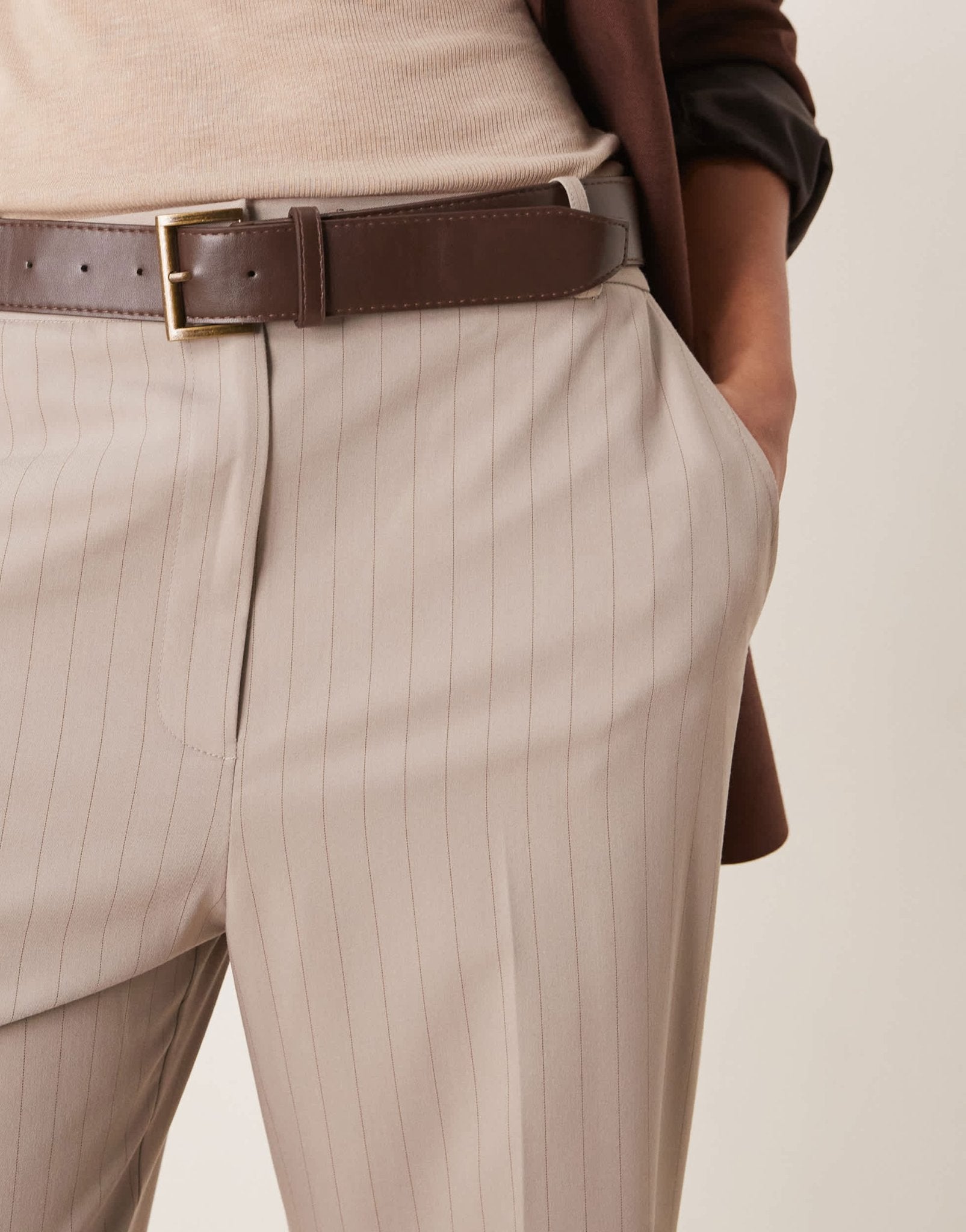ASOS DESIGN Tall tailored slim straight trousers with belt in mink stripe - ASOS Sample Sale