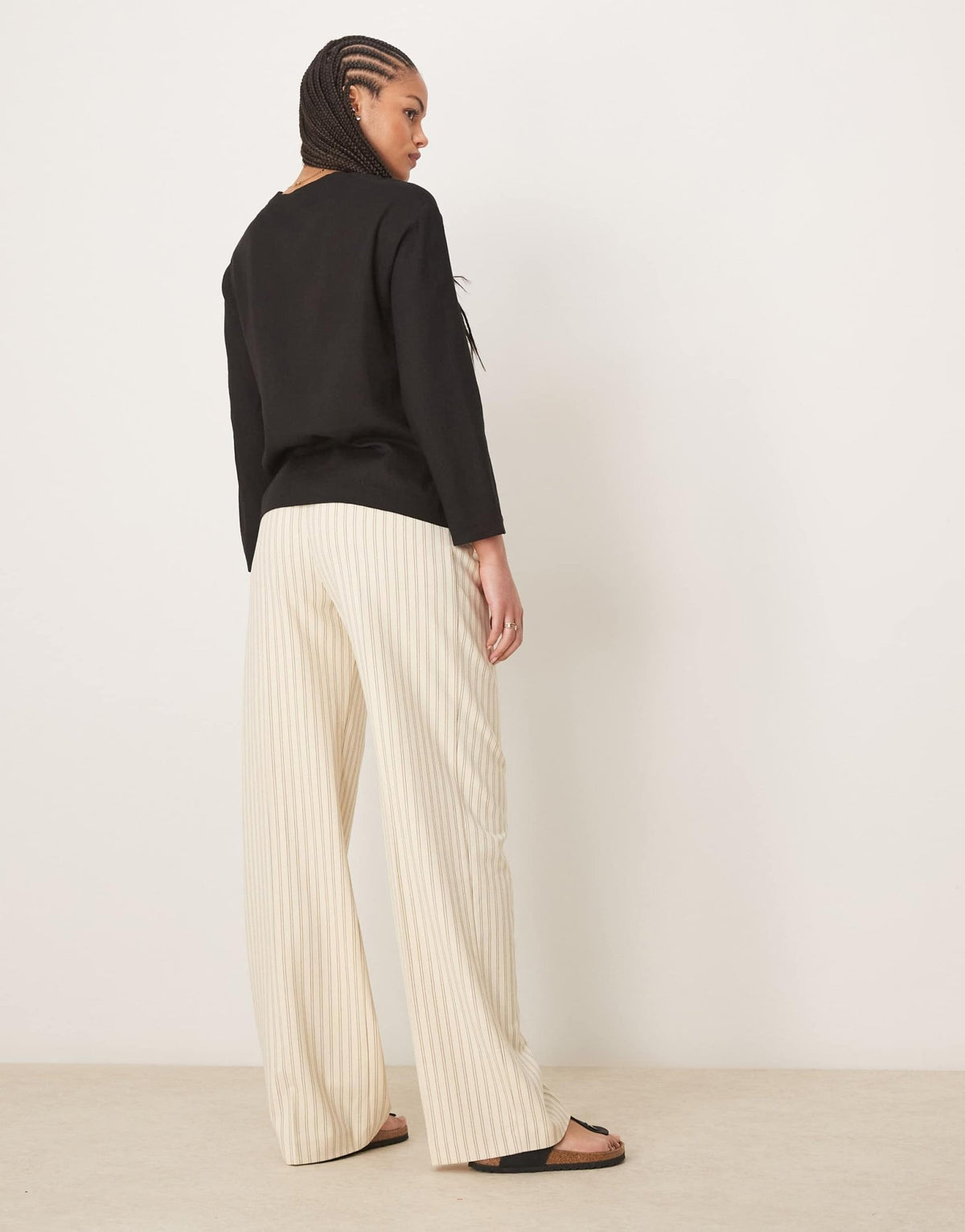 ASOS DESIGN Tall tailored wide leg trousers with pleat detail in buttermilk stripe - ASOS Sample Sale