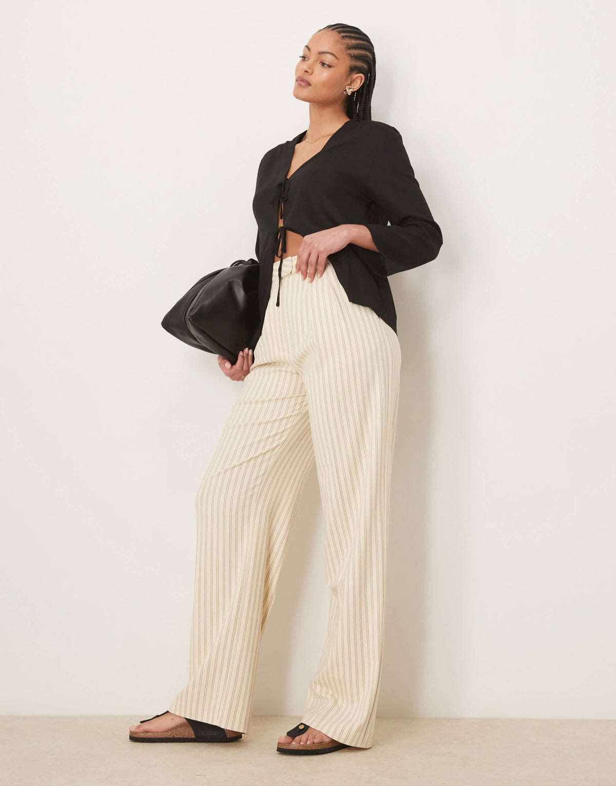 ASOS DESIGN Tall tailored wide leg trousers with pleat detail in buttermilk stripe - ASOS Sample Sale