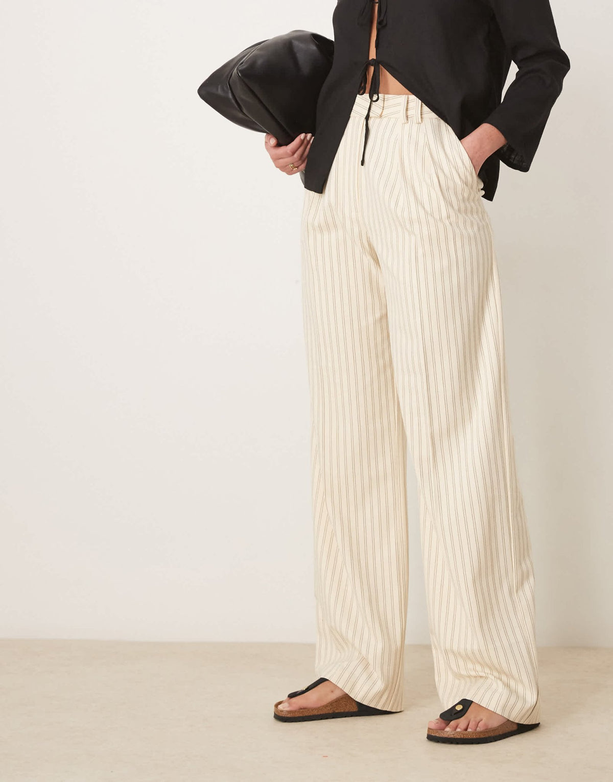 ASOS DESIGN Tall tailored wide leg trousers with pleat detail in buttermilk stripe - ASOS Sample Sale