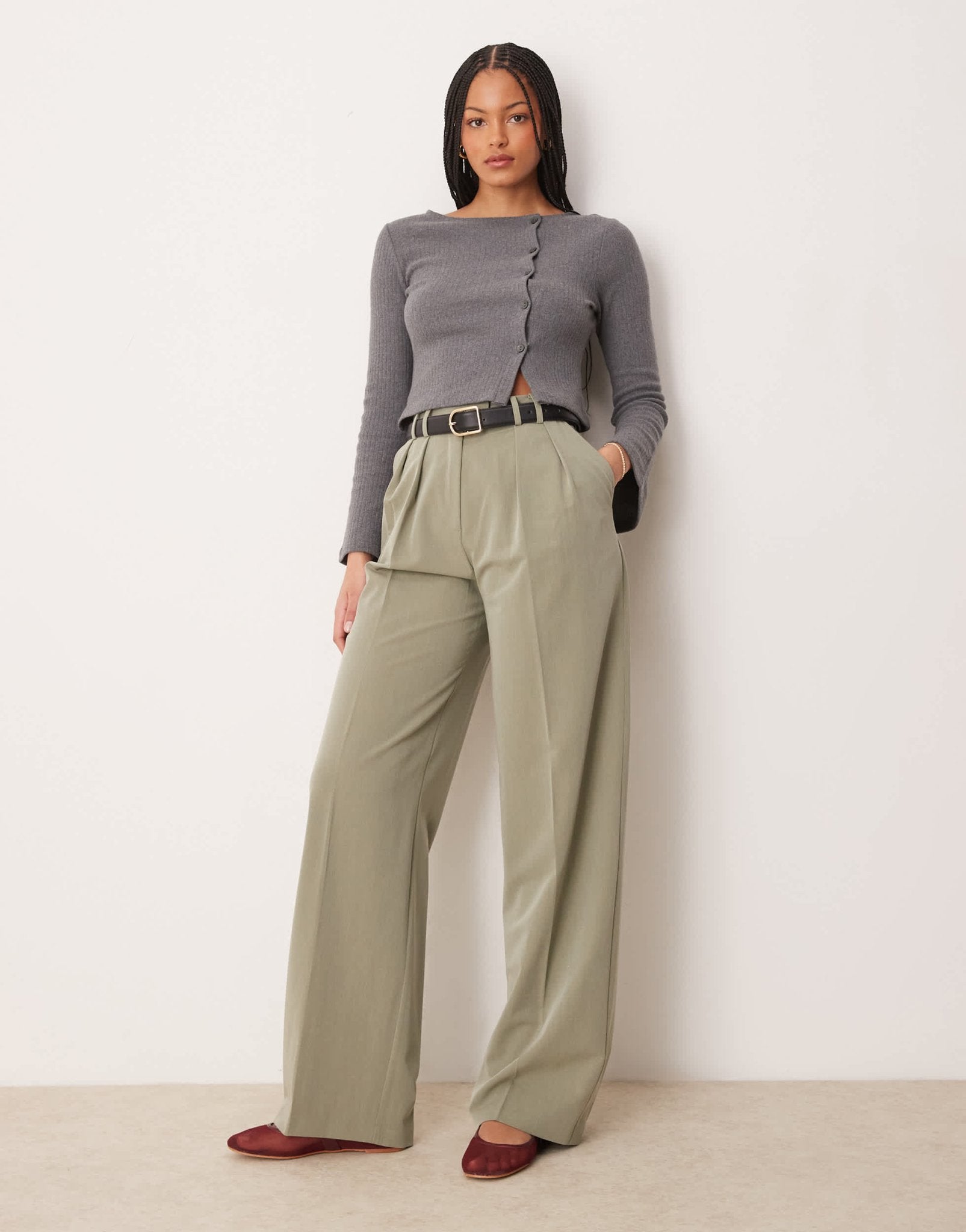 ASOS DESIGN Tall tailored wide leg trousers with pleat detail in pistachio - ASOS Sample Sale