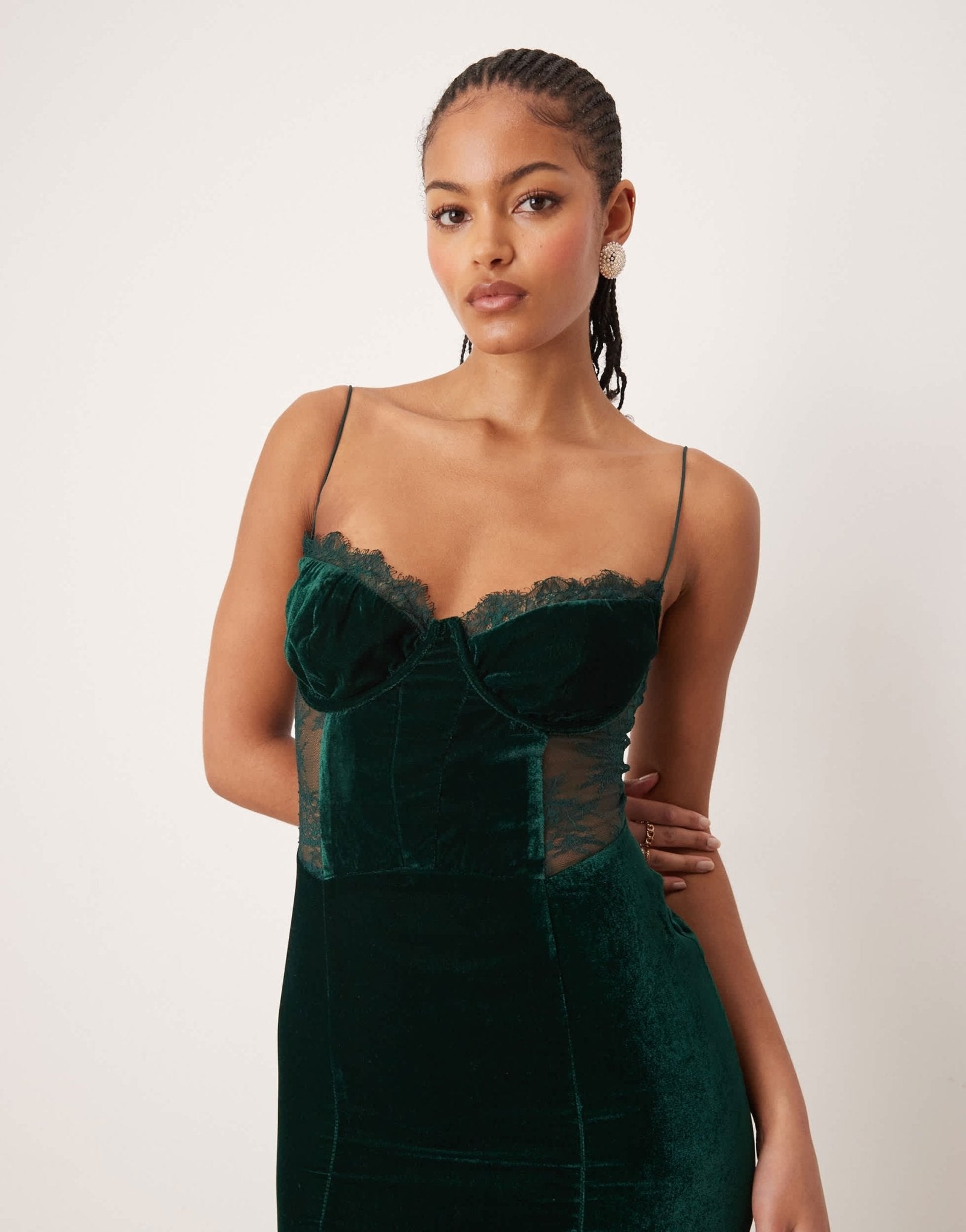 ASOS DESIGN Tall velvet corset midi dress with lace insert in deep teal - ASOS Sample Sale