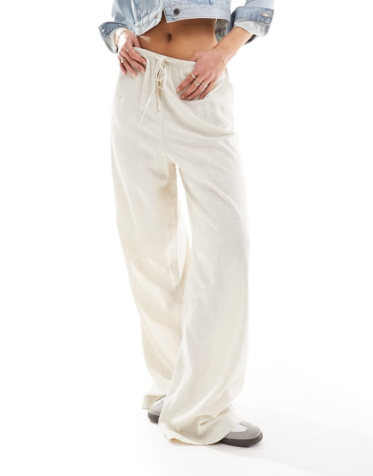 ASOS DESIGN Tall wide leg pull on trouser with linen in natural - ASOS Sample Sale