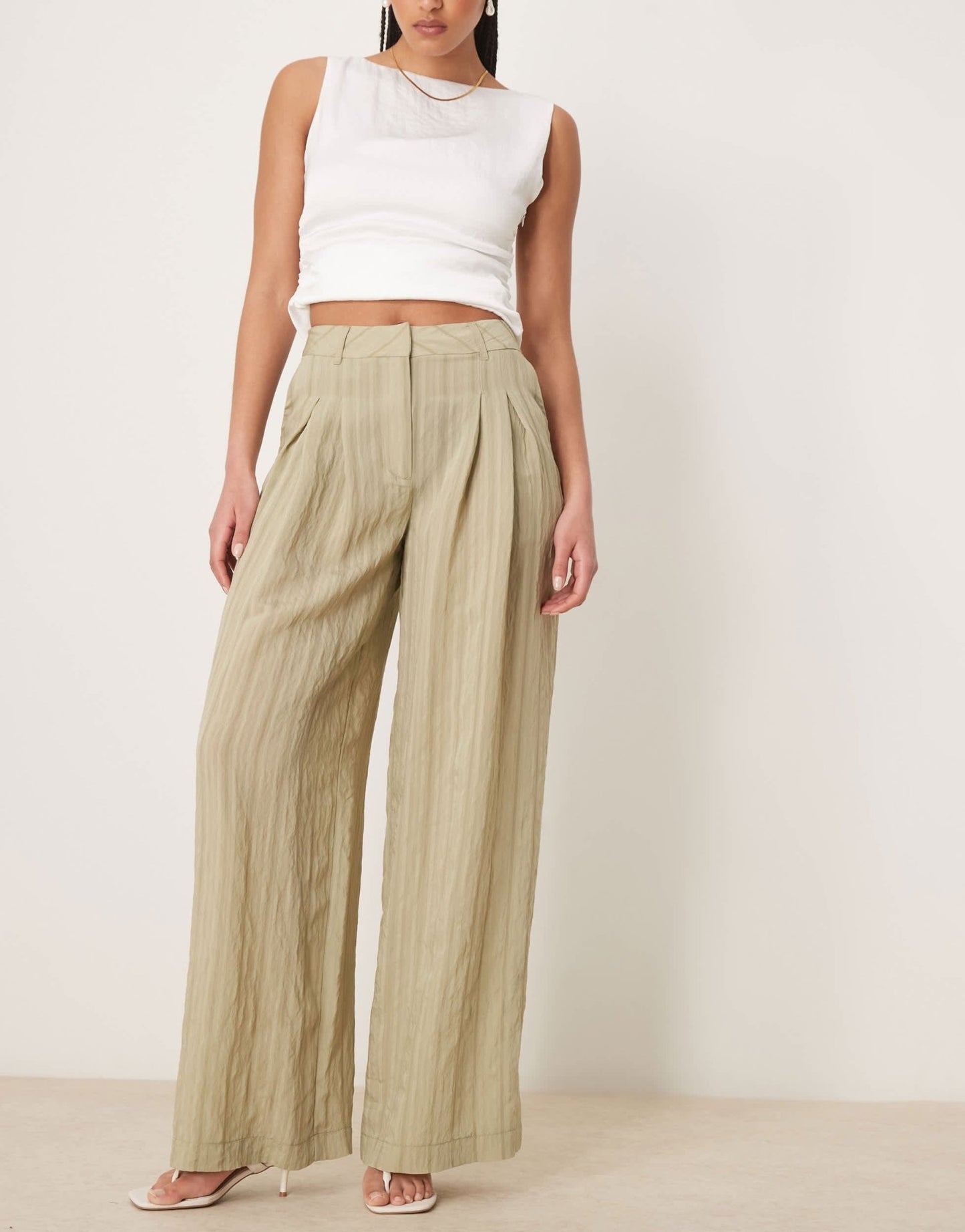 ASOS DESIGN Tall wide leg trousers in in green tonal stripe - ASOS Sample Sale
