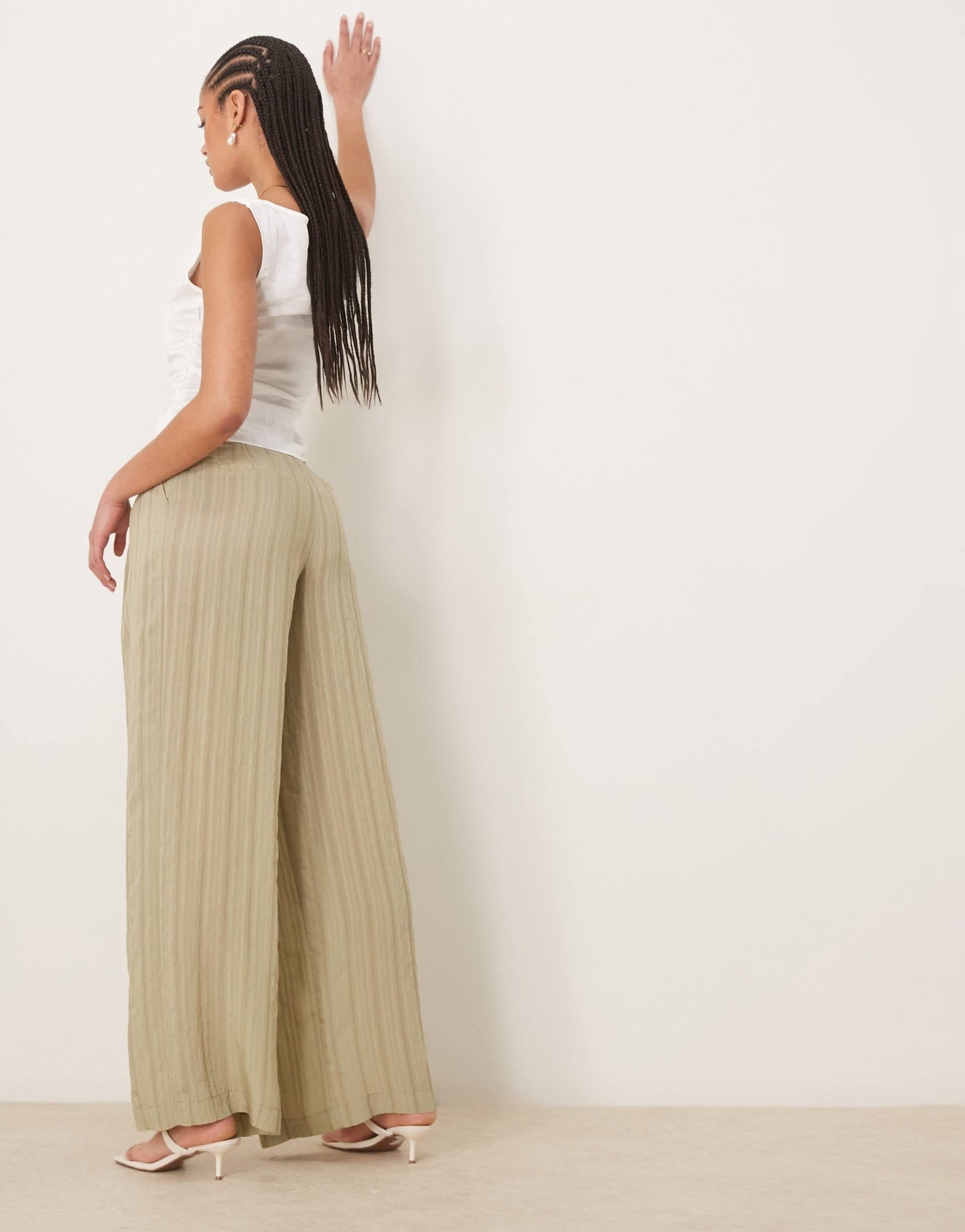 ASOS DESIGN Tall wide leg trousers in in green tonal stripe - ASOS Sample Sale