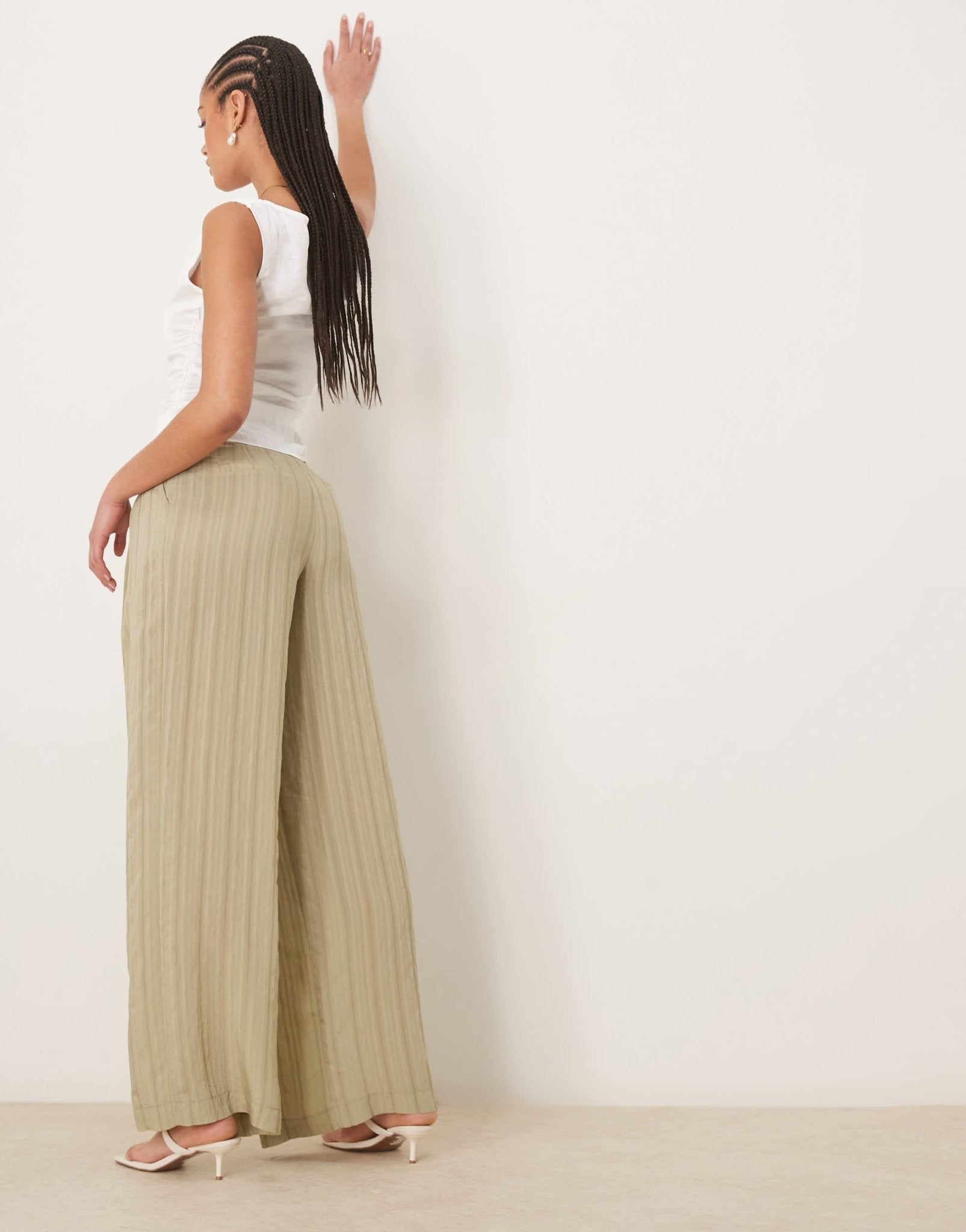 ASOS DESIGN Tall wide leg trousers in in green tonal stripe - ASOS Sample Sale