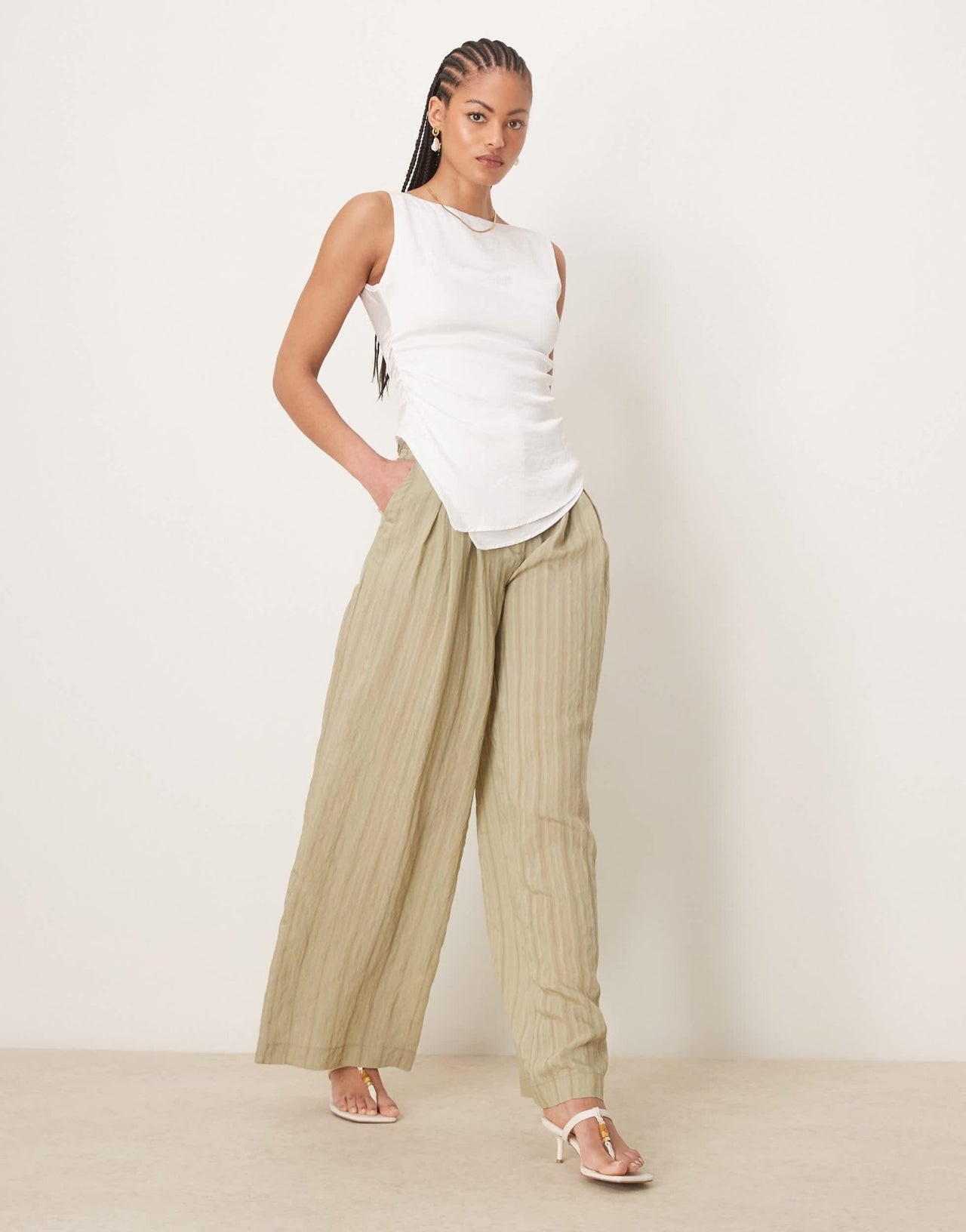 ASOS DESIGN Tall wide leg trousers in in green tonal stripe - ASOS Sample Sale