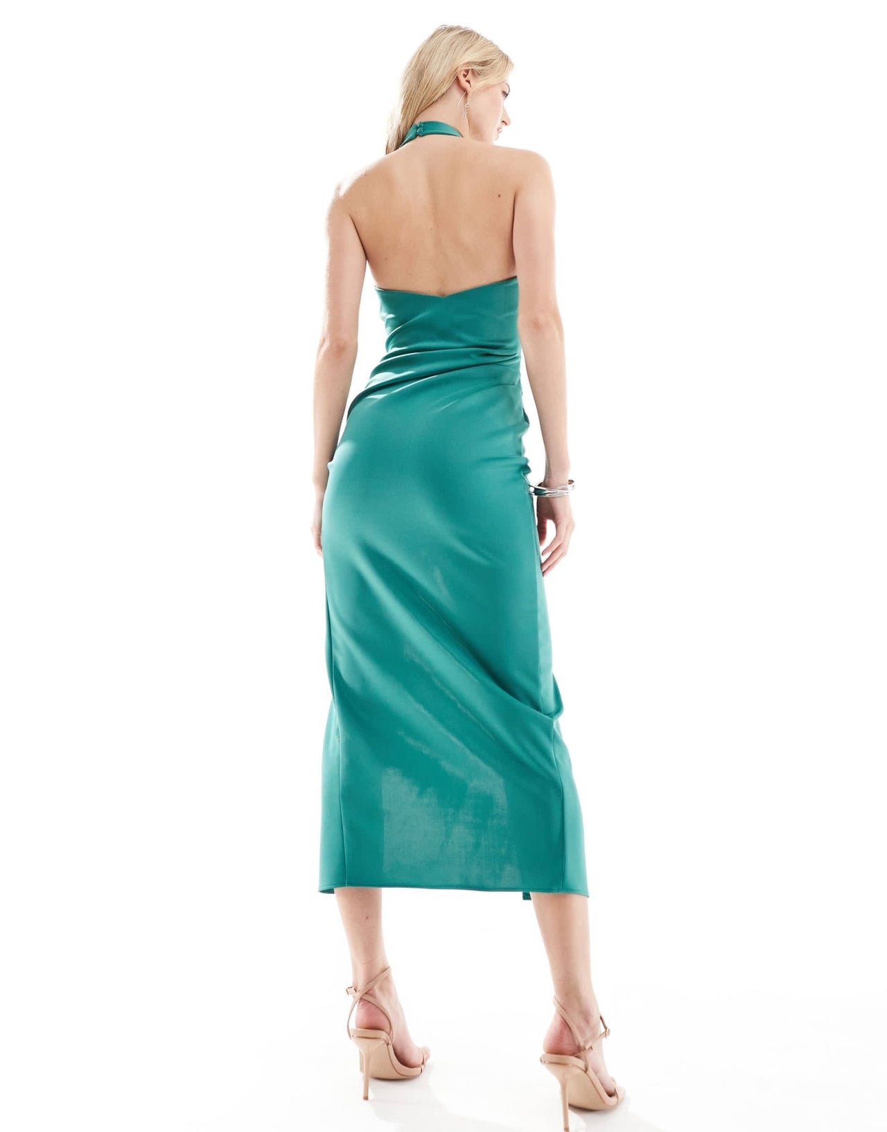 ASOS DESIGN Tall wrap around halter neck midi dress in green in scuba - style fabric - ASOS Sample Sale