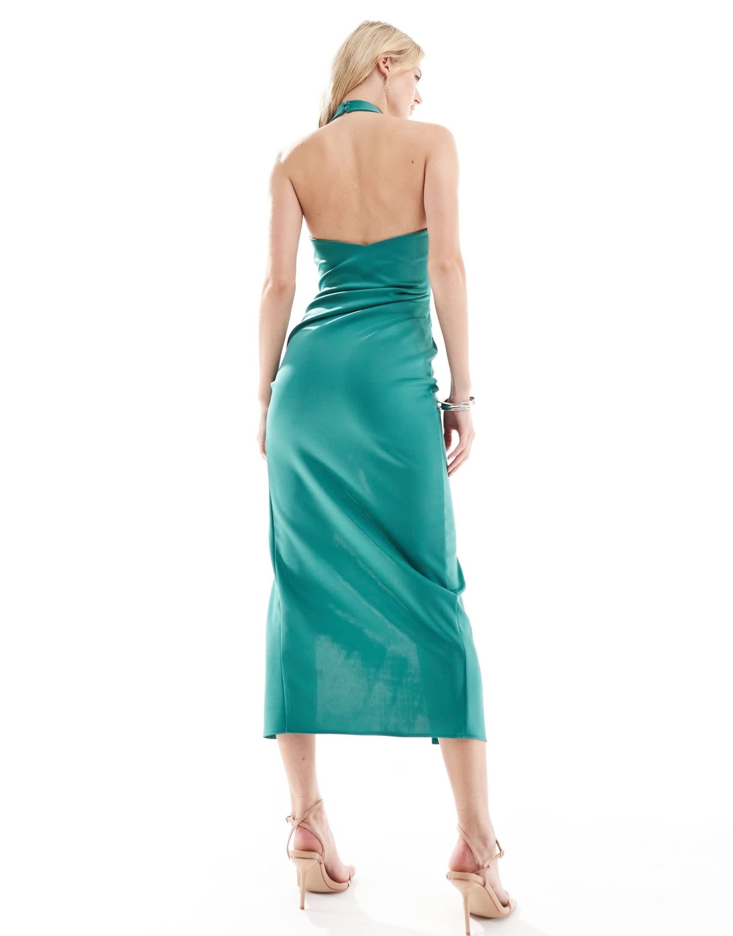 ASOS DESIGN Tall wrap around halter neck midi dress in green in scuba - style fabric - ASOS Sample Sale