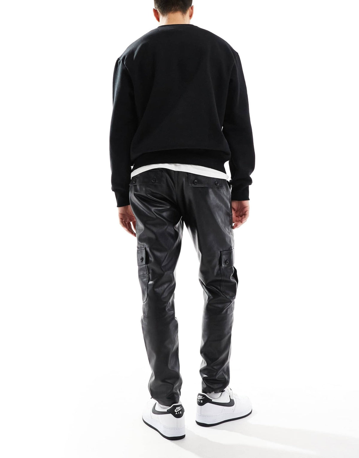 ASOS DESIGN tapered cargo leather look trousers in black - ASOS Sample Sale