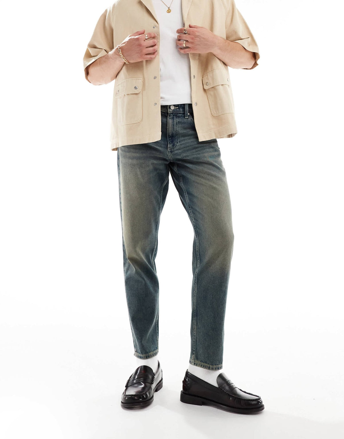 ASOS DESIGN tapered fit jean in mid wash blue - ASOS Sample Sale