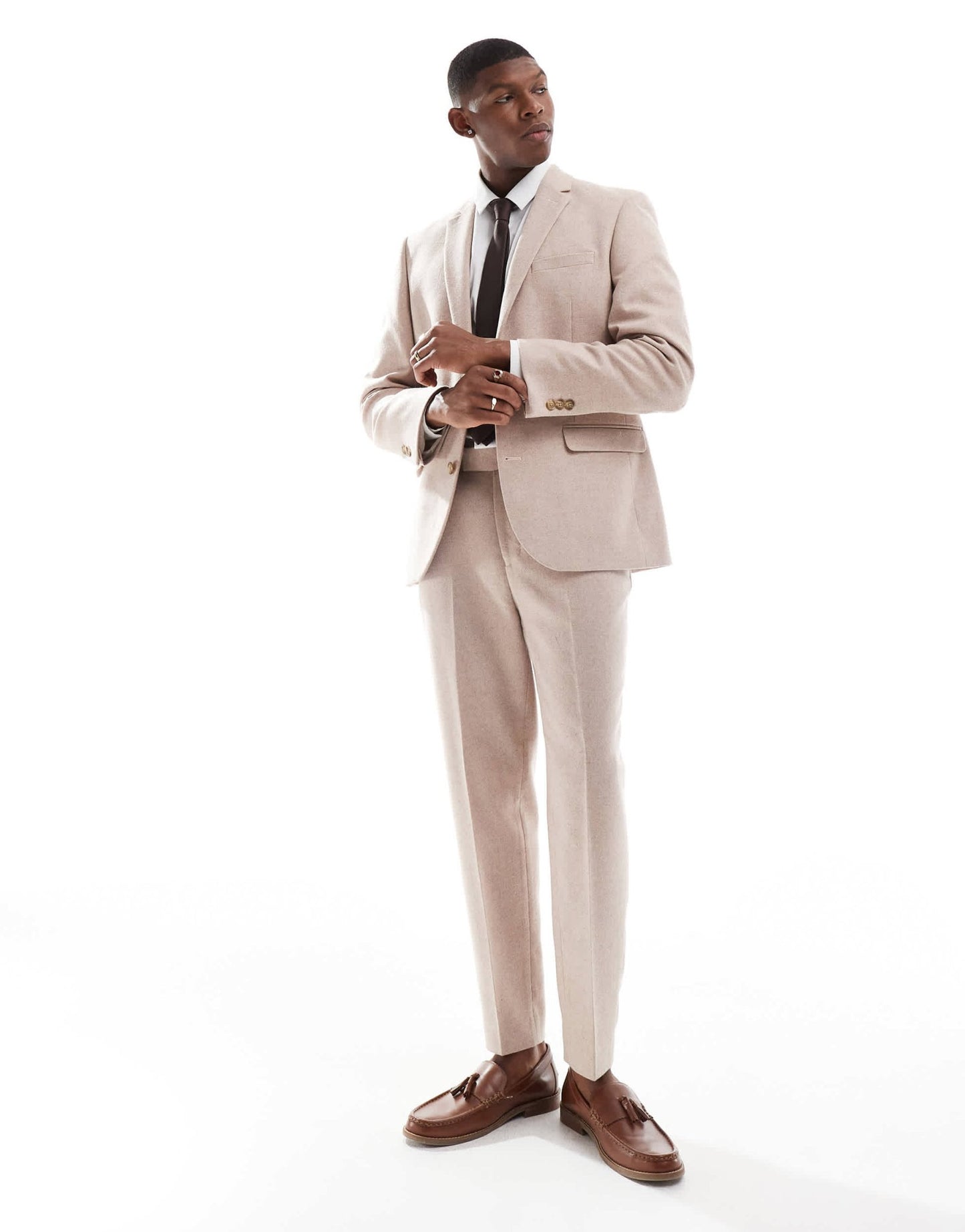 ASOS DESIGN tapered fit wool mix suit trousers in light pink tweed - ASOS Sample Sale