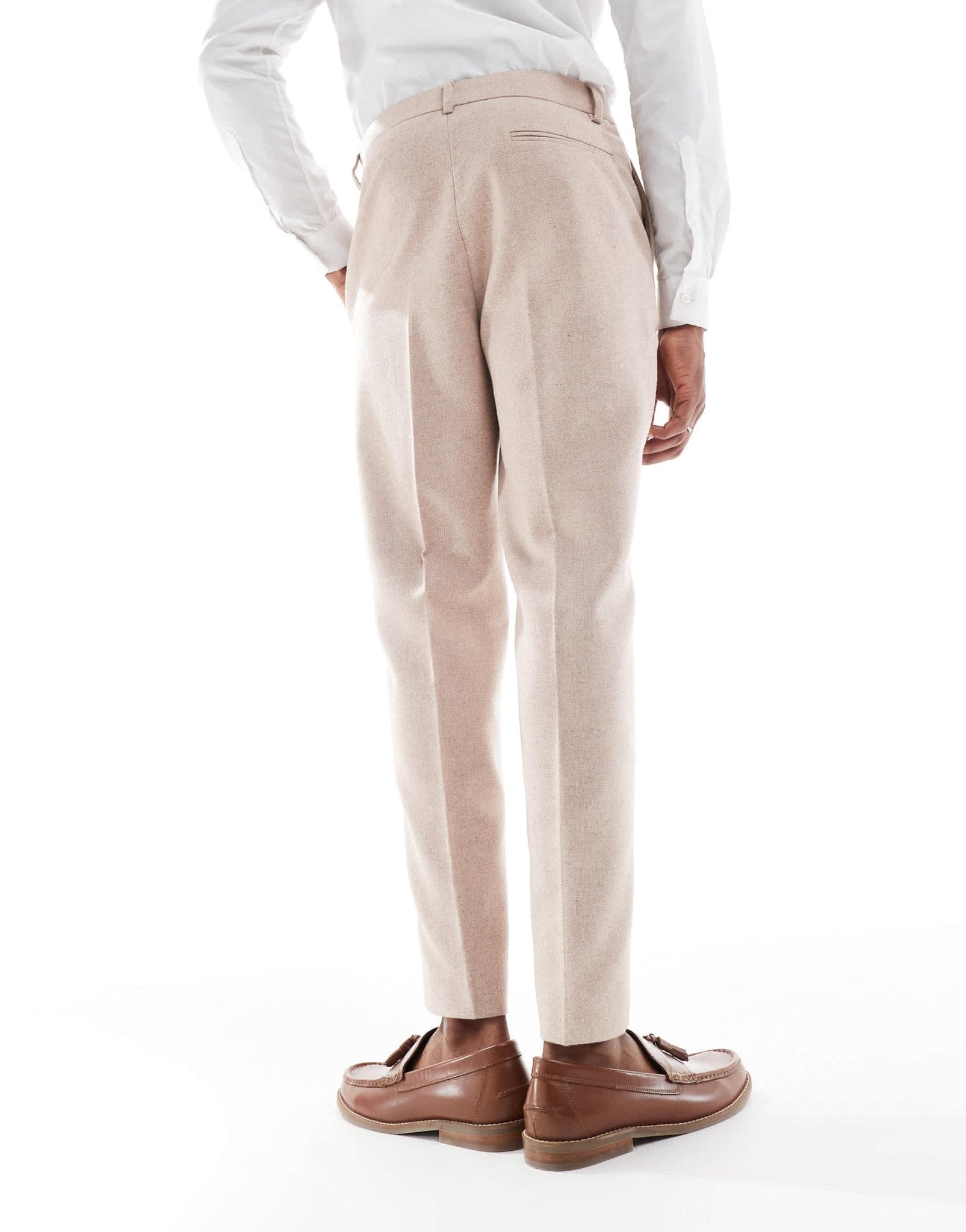 ASOS DESIGN tapered fit wool mix suit trousers in light pink tweed - ASOS Sample Sale