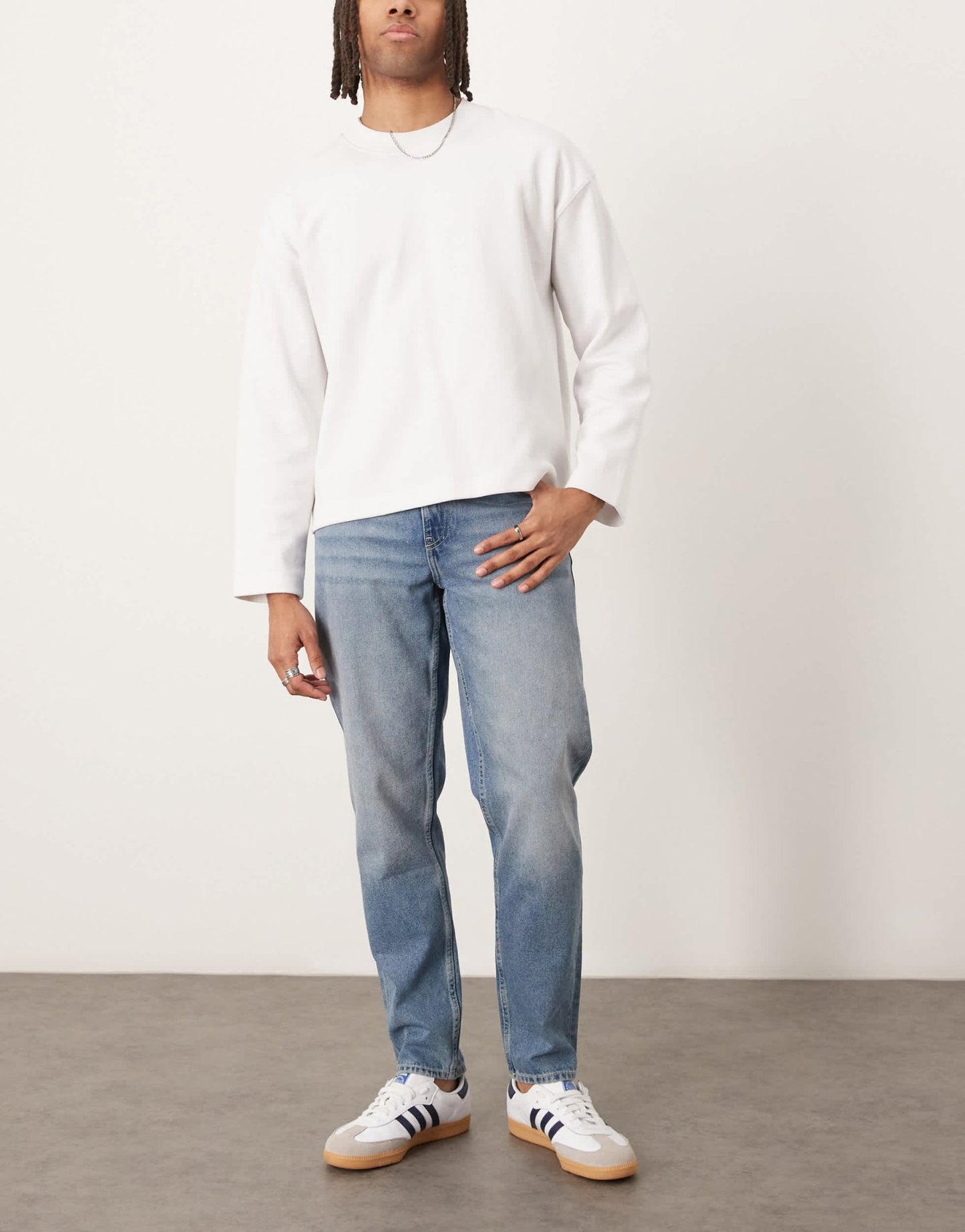 ASOS DESIGN tapered jeans in light wash blue - ASOS Sample Sale