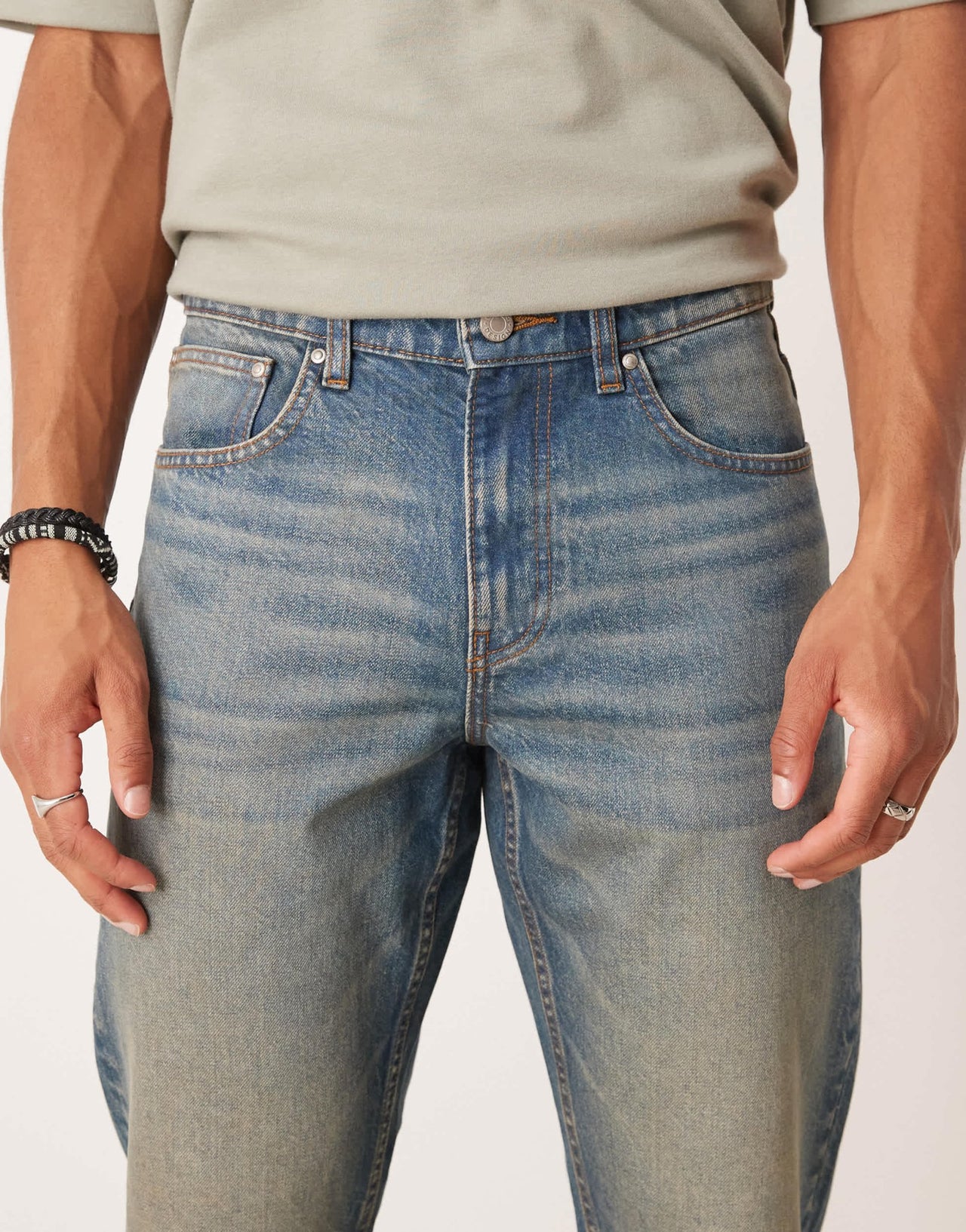 ASOS DESIGN tapered jeans in mid wash blue - ASOS Sample Sale