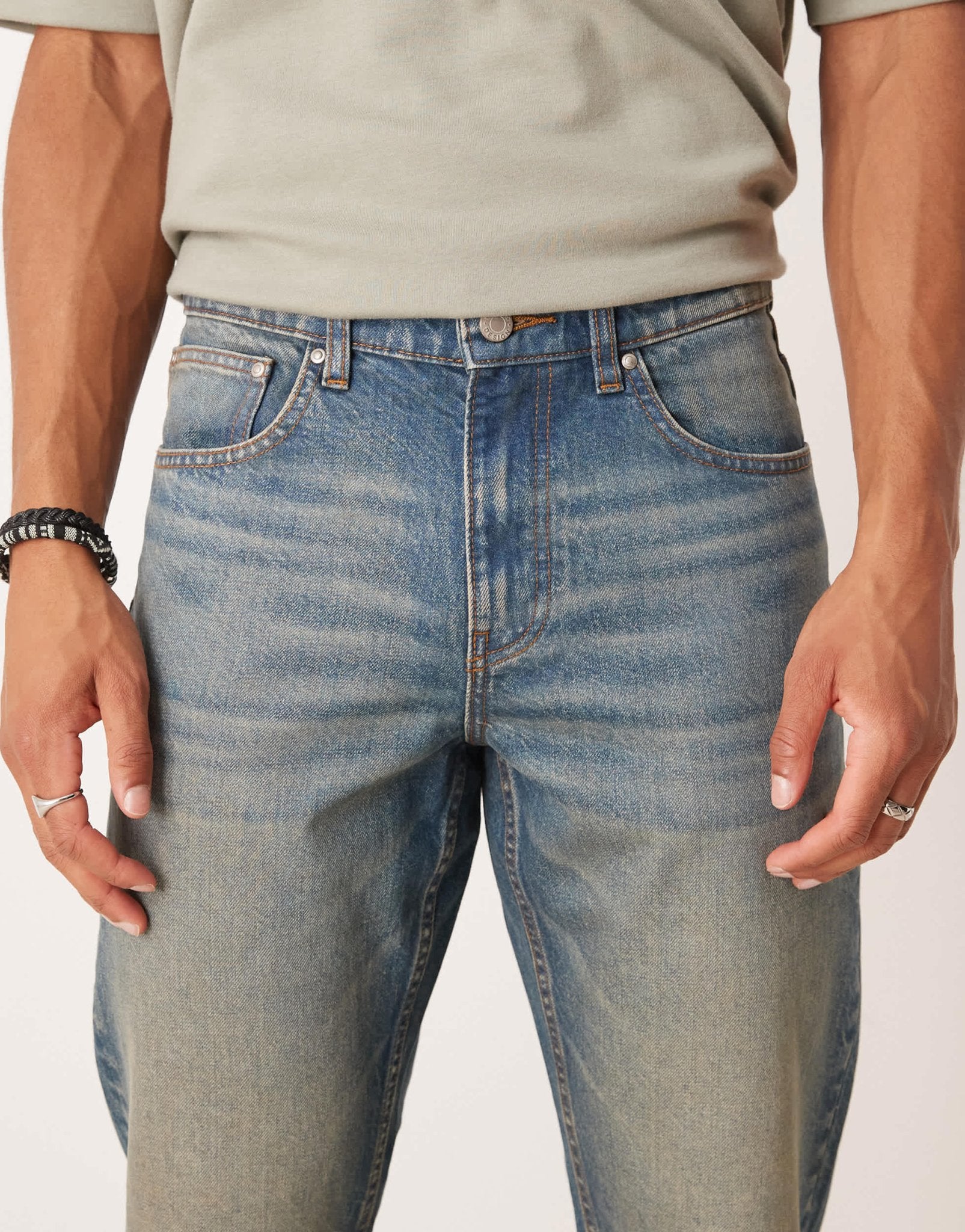 ASOS DESIGN tapered jeans in mid wash blue - ASOS Sample Sale