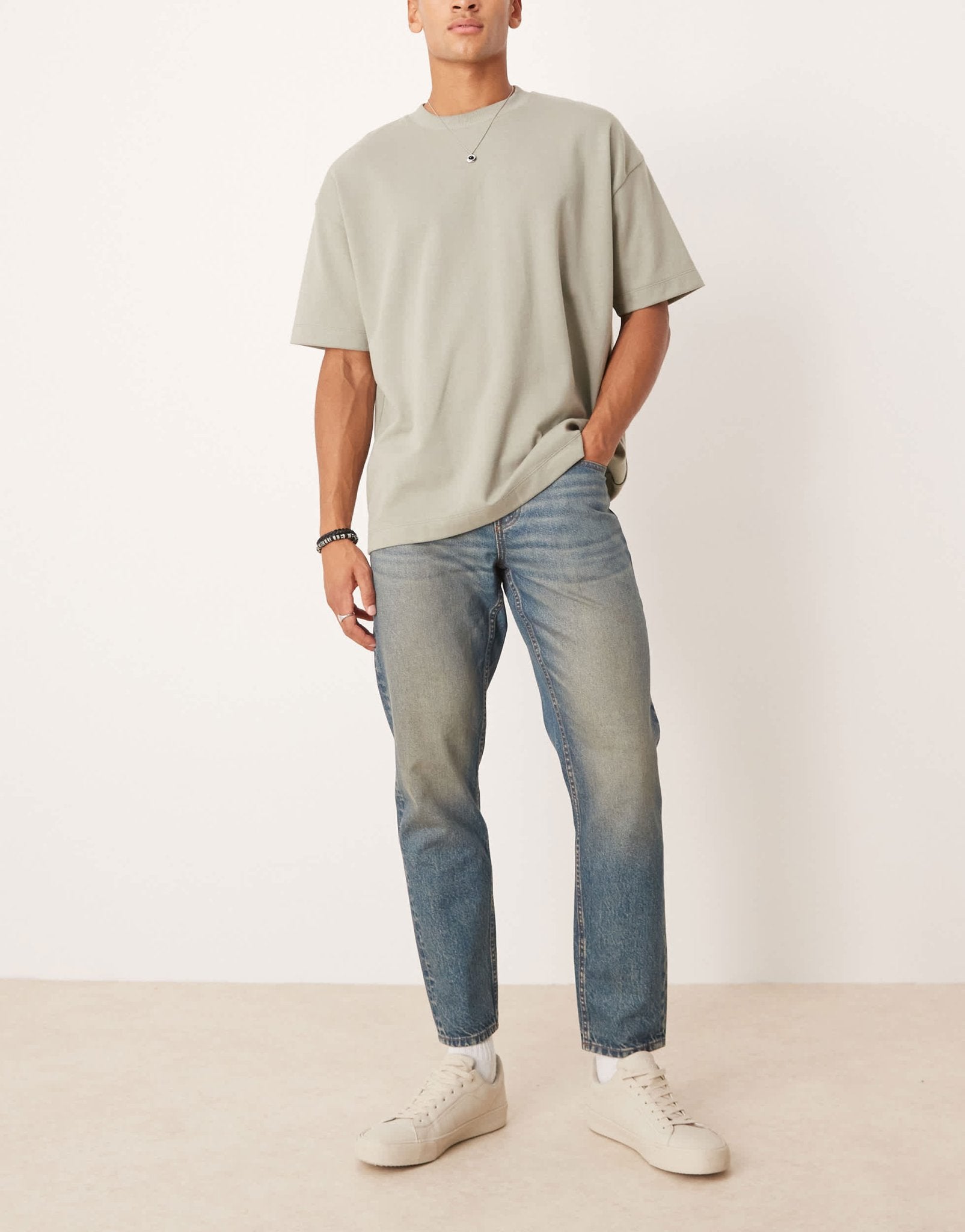ASOS DESIGN tapered jeans in mid wash blue - ASOS Sample Sale