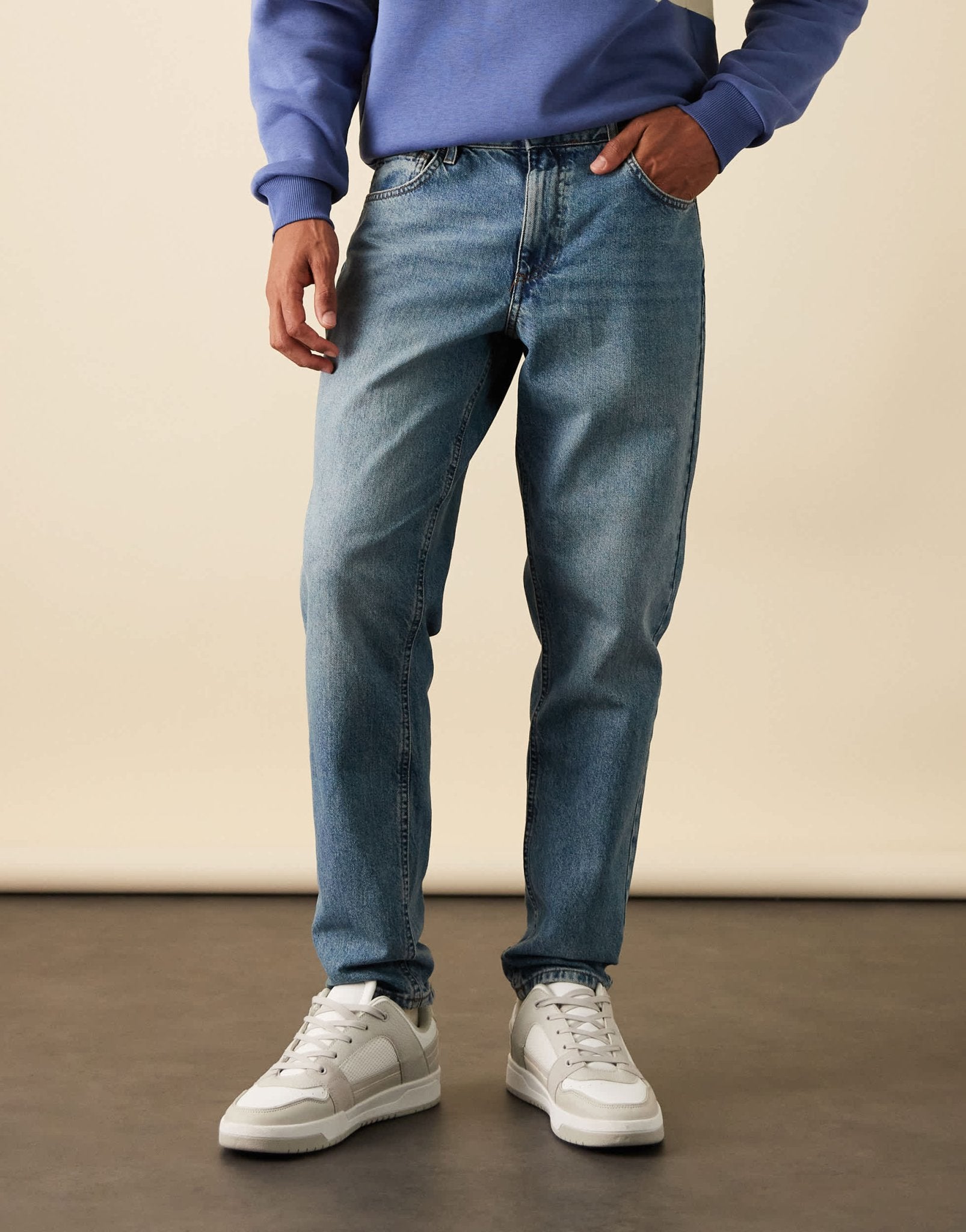 ASOS DESIGN tapered jeans in mid wash blue - ASOS Sample Sale