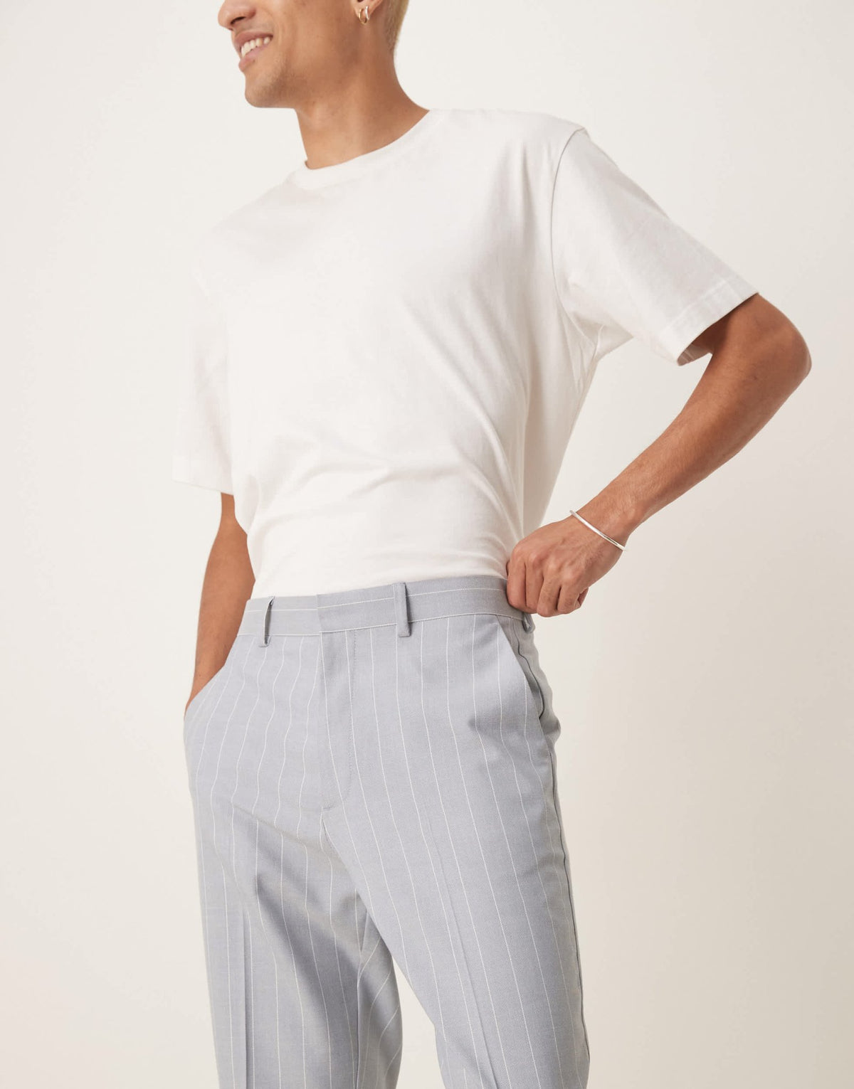 ASOS DESIGN tapered suit trousers in blue pinstripe with linen - ASOS Sample Sale
