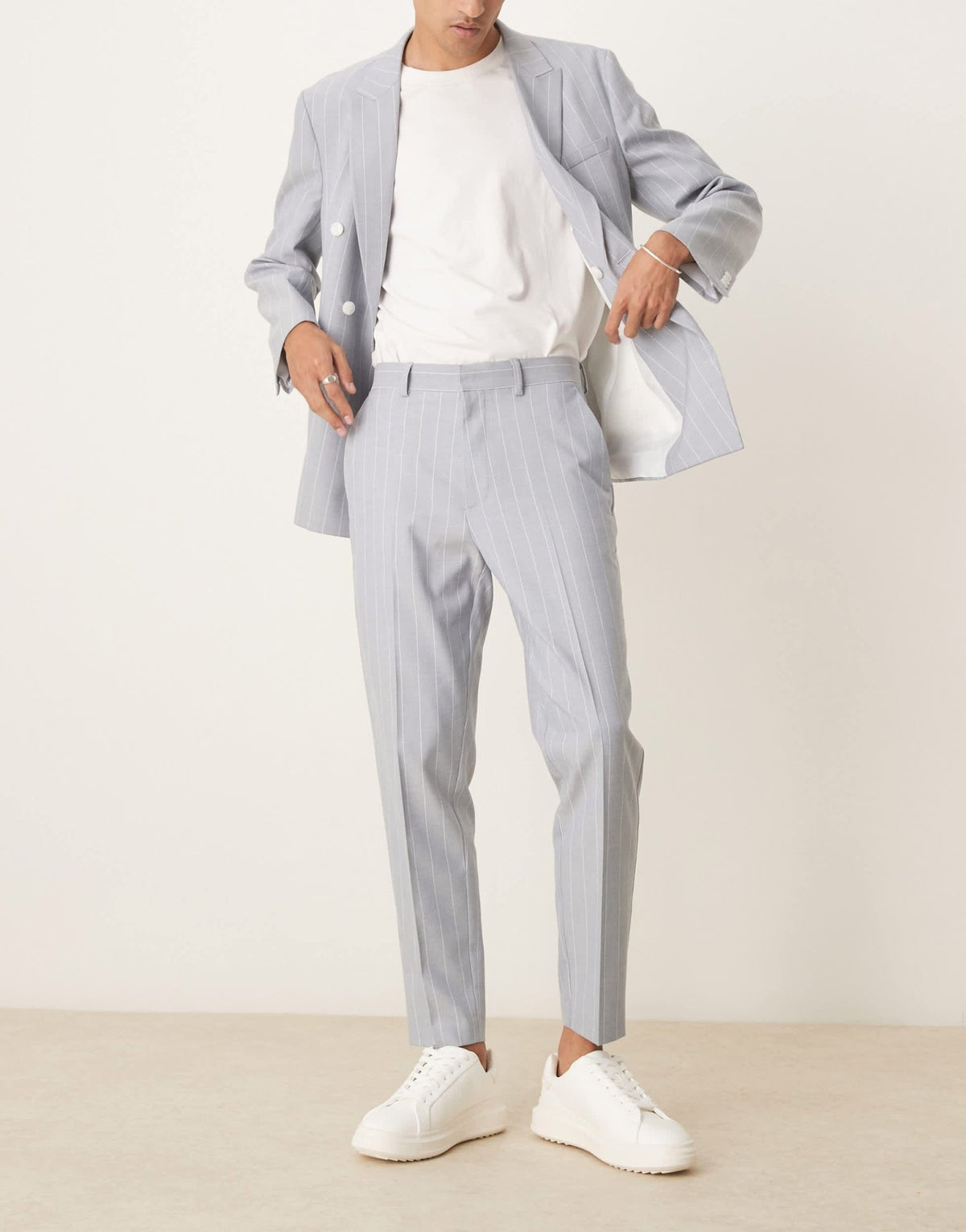 ASOS DESIGN tapered suit trousers in blue pinstripe with linen - ASOS Sample Sale
