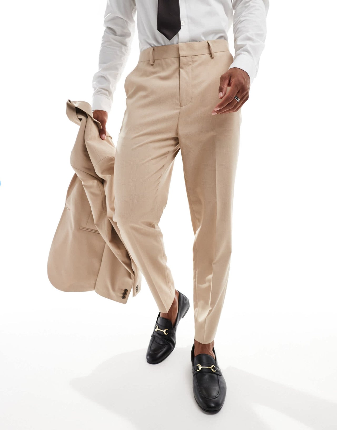 ASOS DESIGN tapered suit trousers in tonal neutral prince of wales check - ASOS Sample Sale