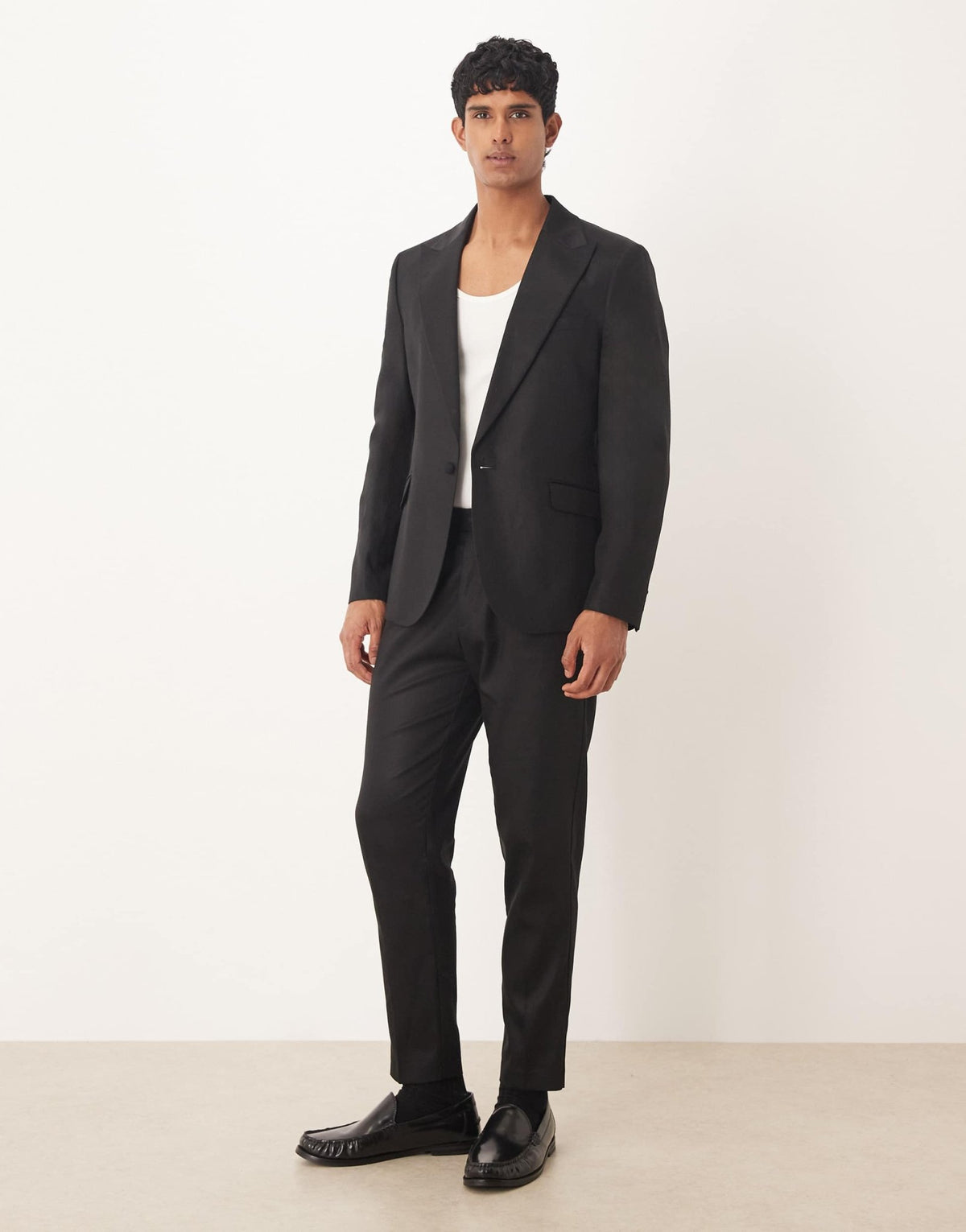 ASOS DESIGN tapered suit trousers with linen in black shine - ASOS Sample Sale