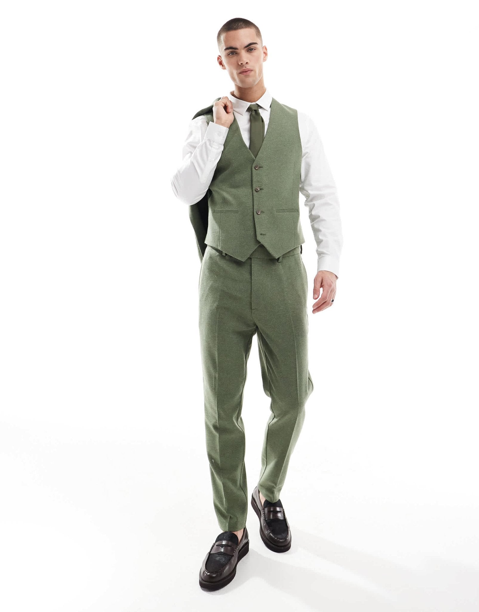 ASOS DESIGN tapered suit trousers with wool in green herringbone - ASOS Sample Sale