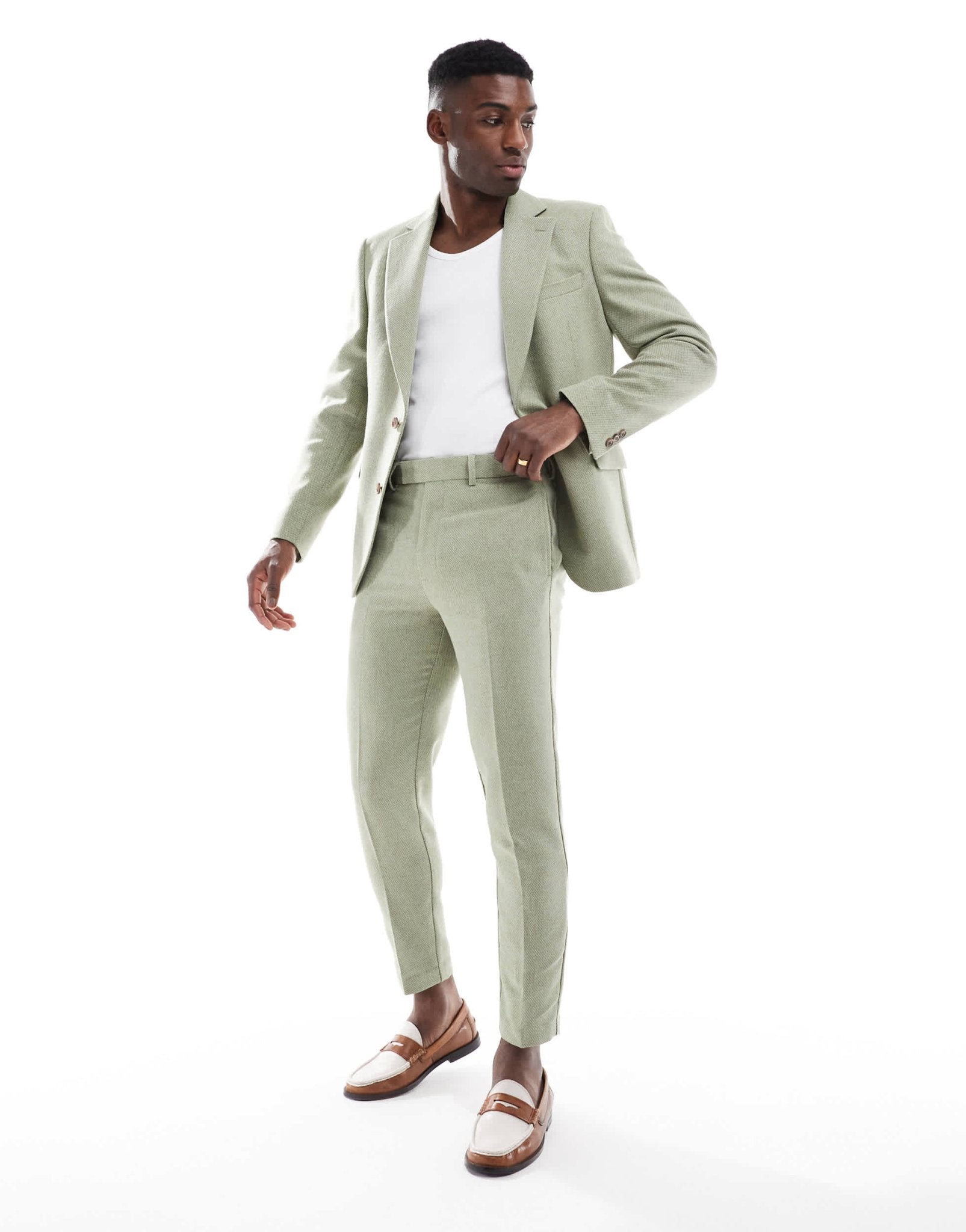 ASOS DESIGN tapered suit trousers with wool in sage green - ASOS Sample Sale